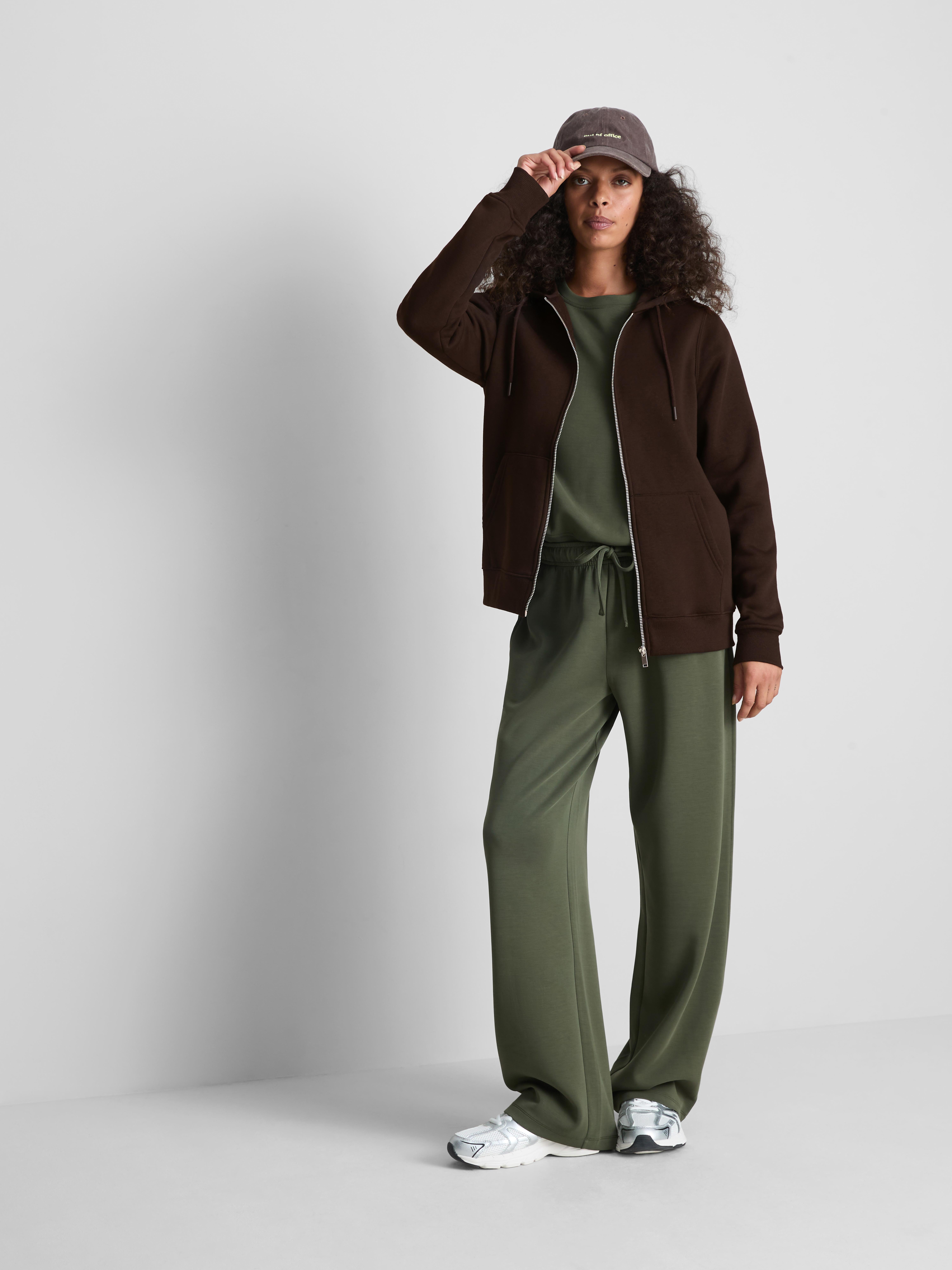 Essential Cotton Blend Zip Through Hoodie - Chocolate