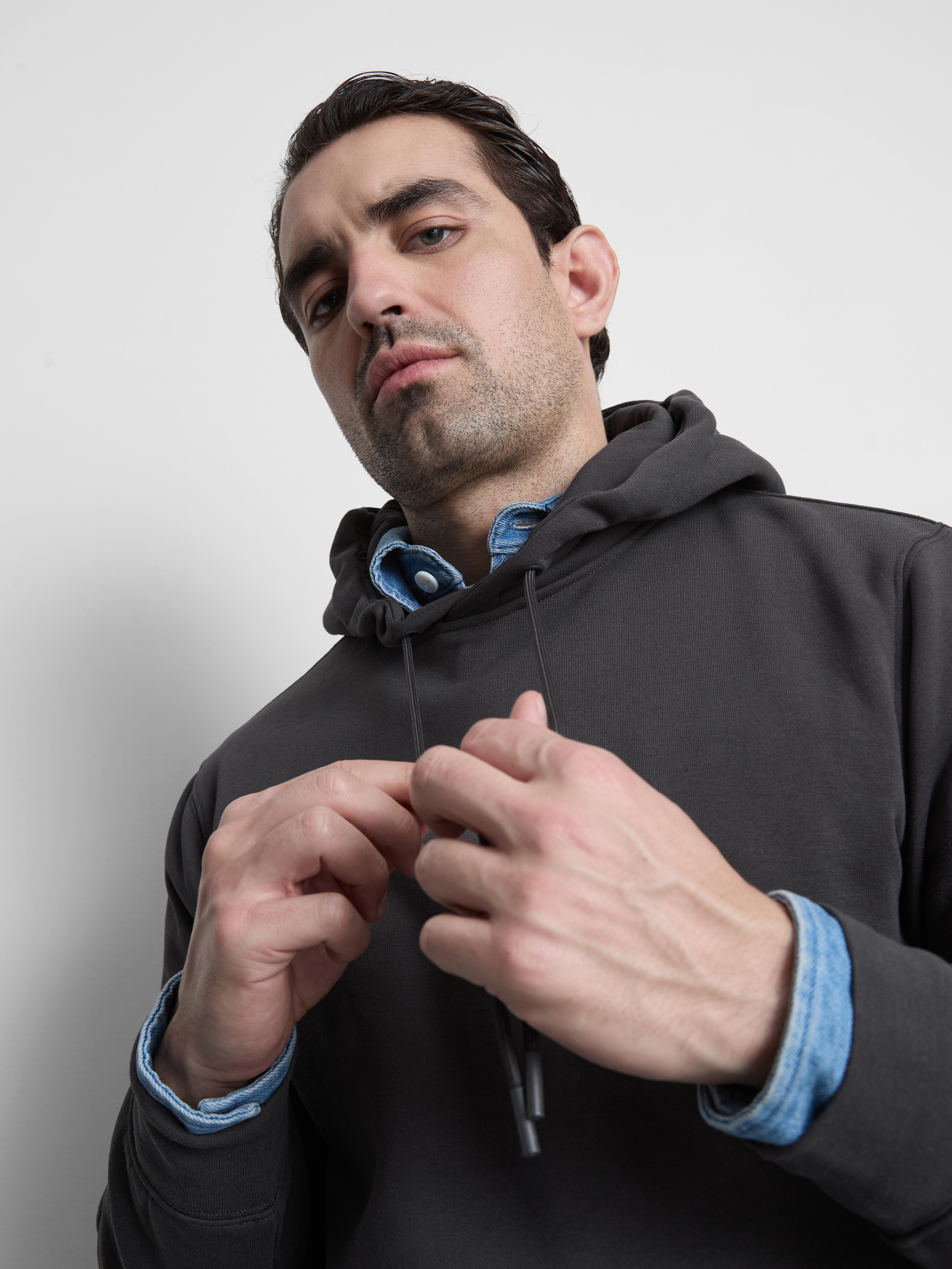 Cotton-Blend Pullover Hoodie - Charcoal