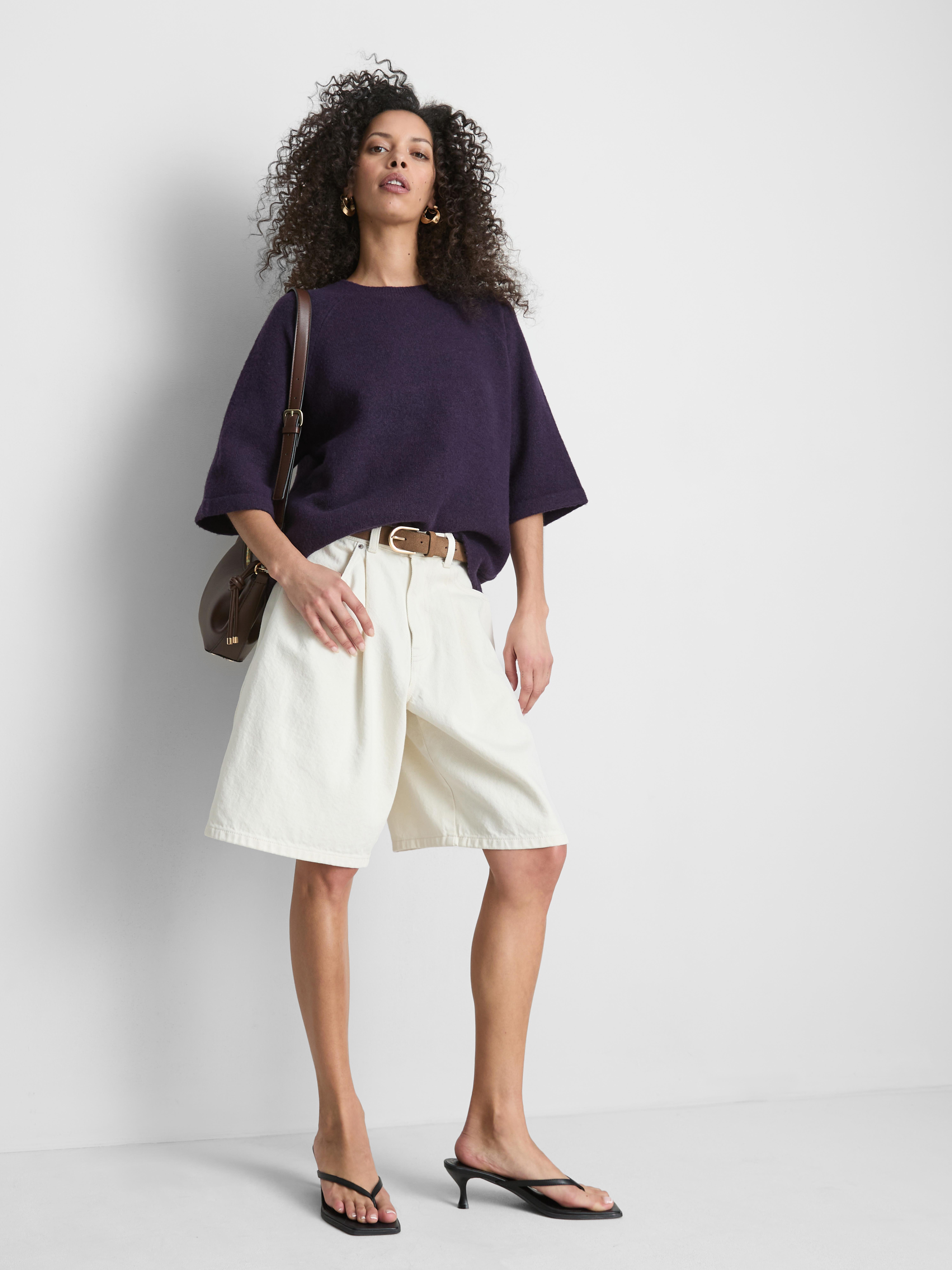 Wool-Blend Knitted Boxy T-Shirt - Dark Purple