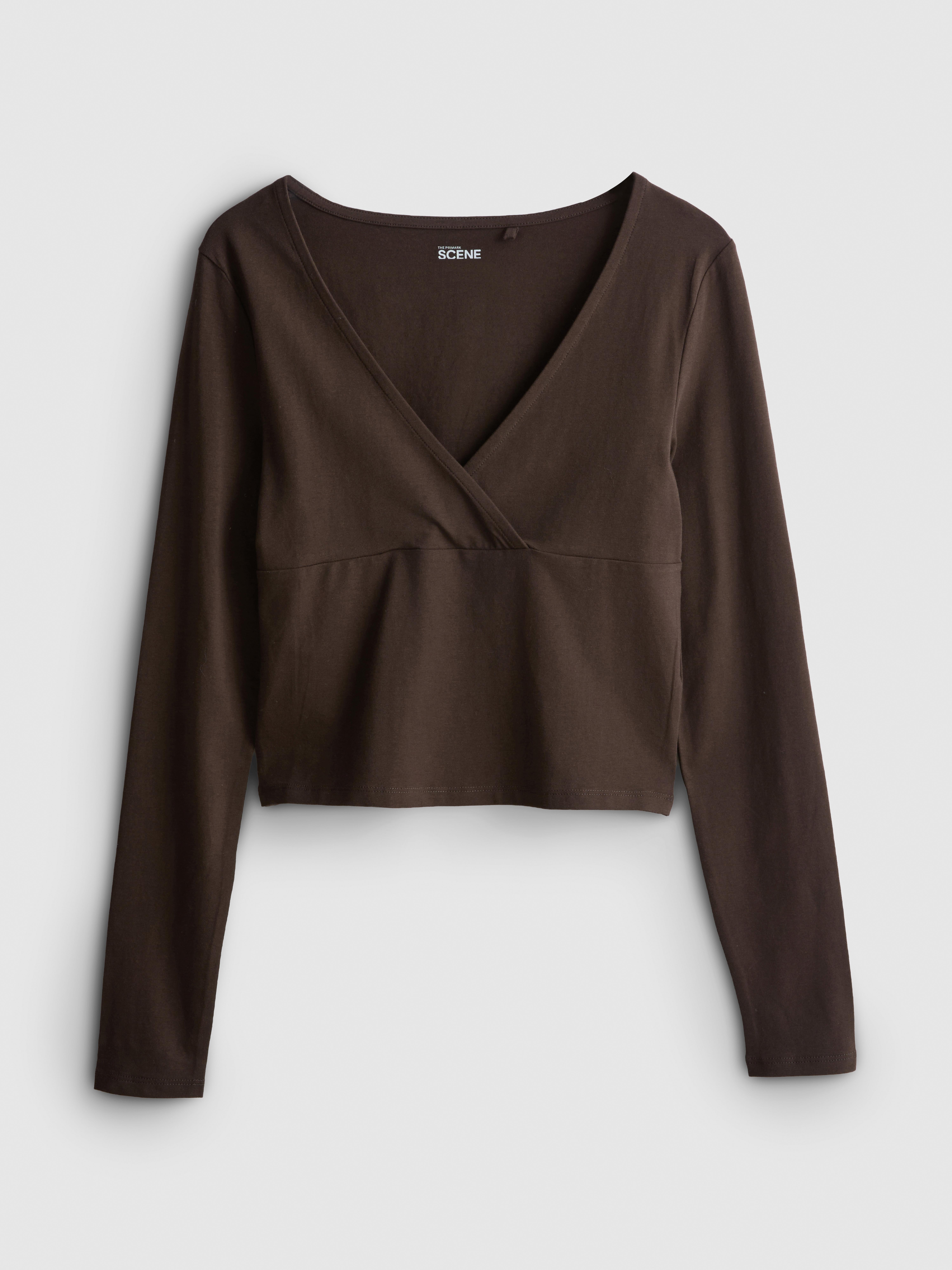 The Primark Scene | Cotton-Rich Long-Sleeve Wrap Top - Chocolate