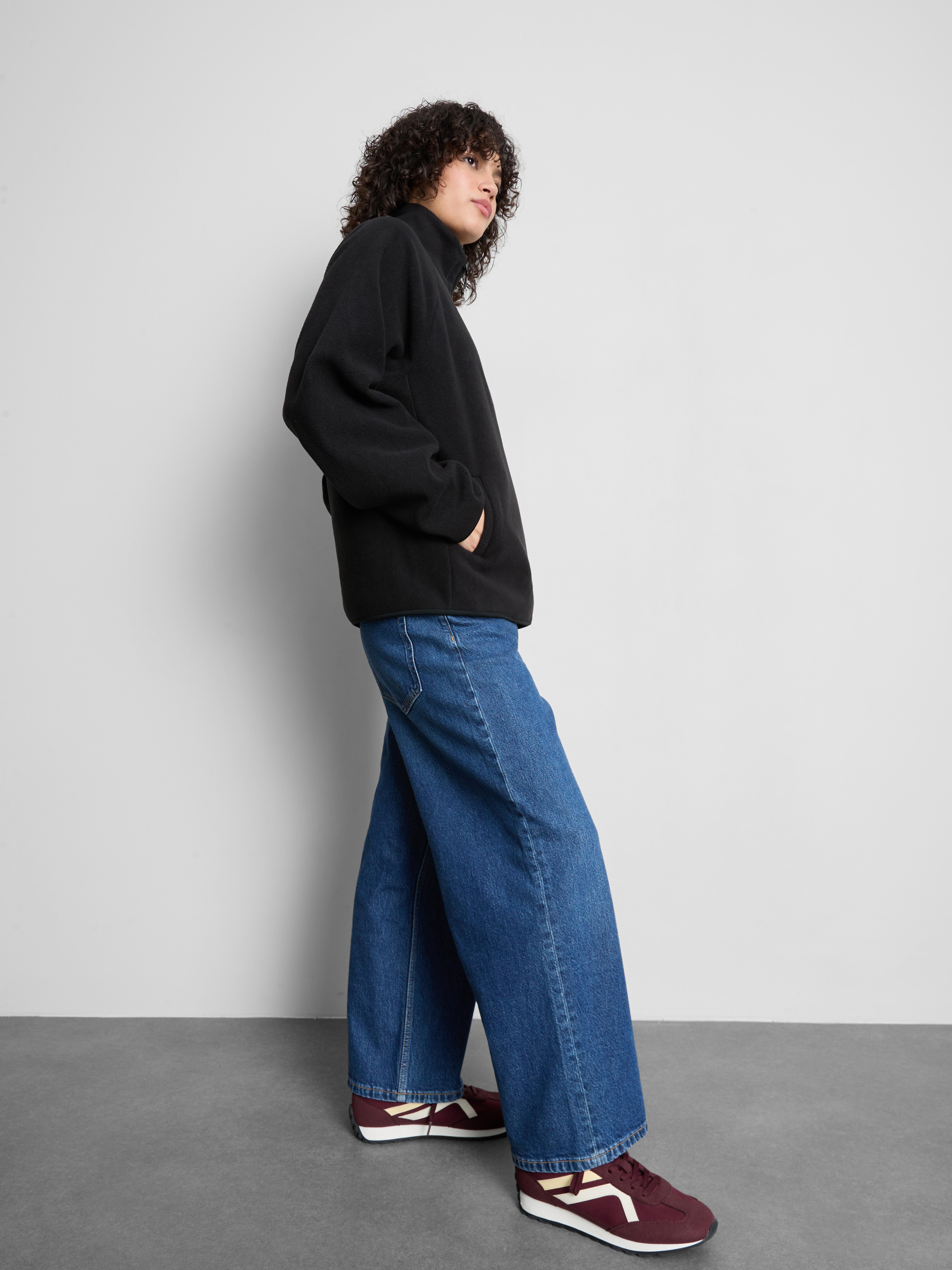 Zip-Up Funnel Neck Fleece - Black