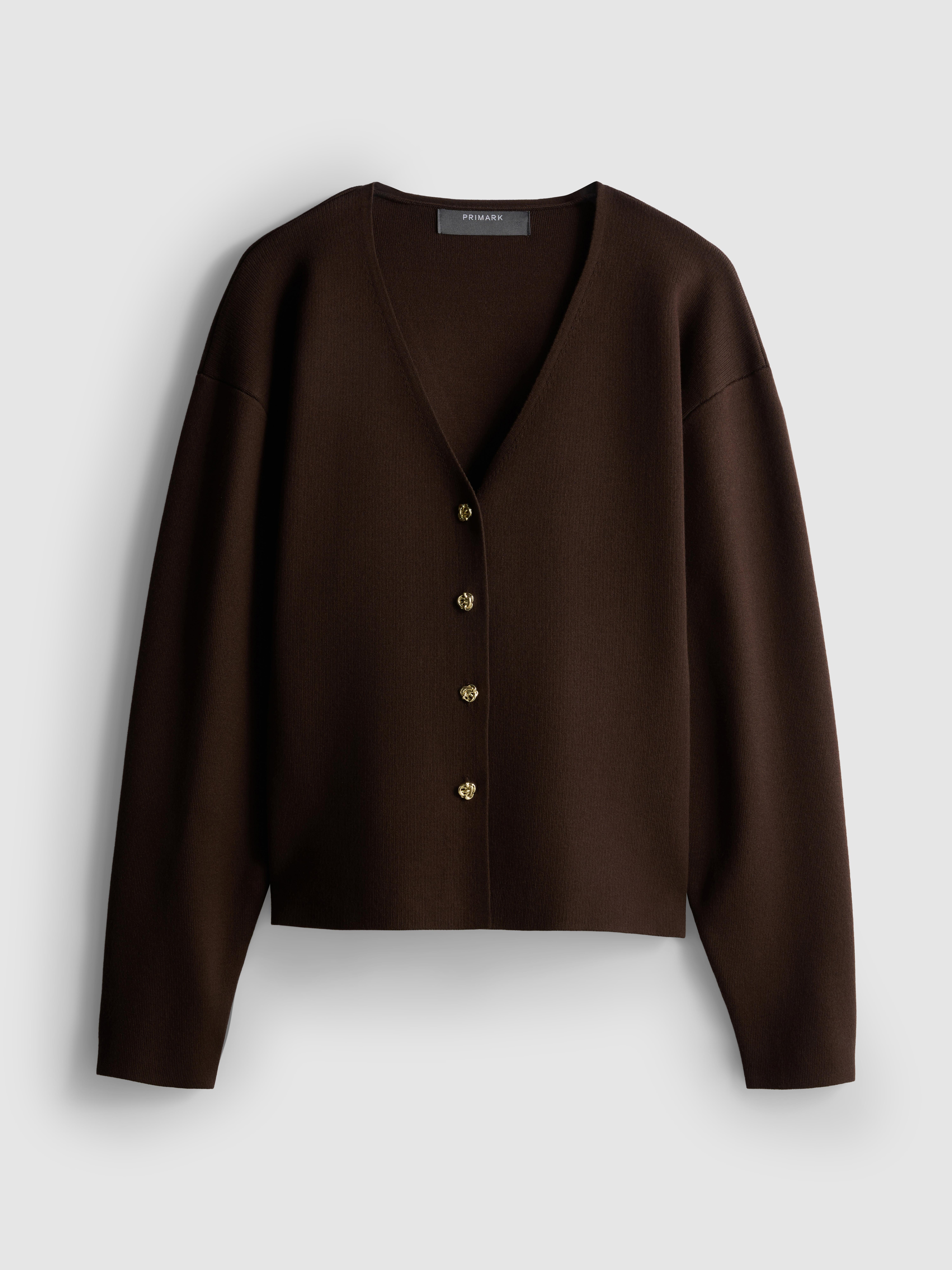 Statement Button Knitted Cardigan - Chocolate