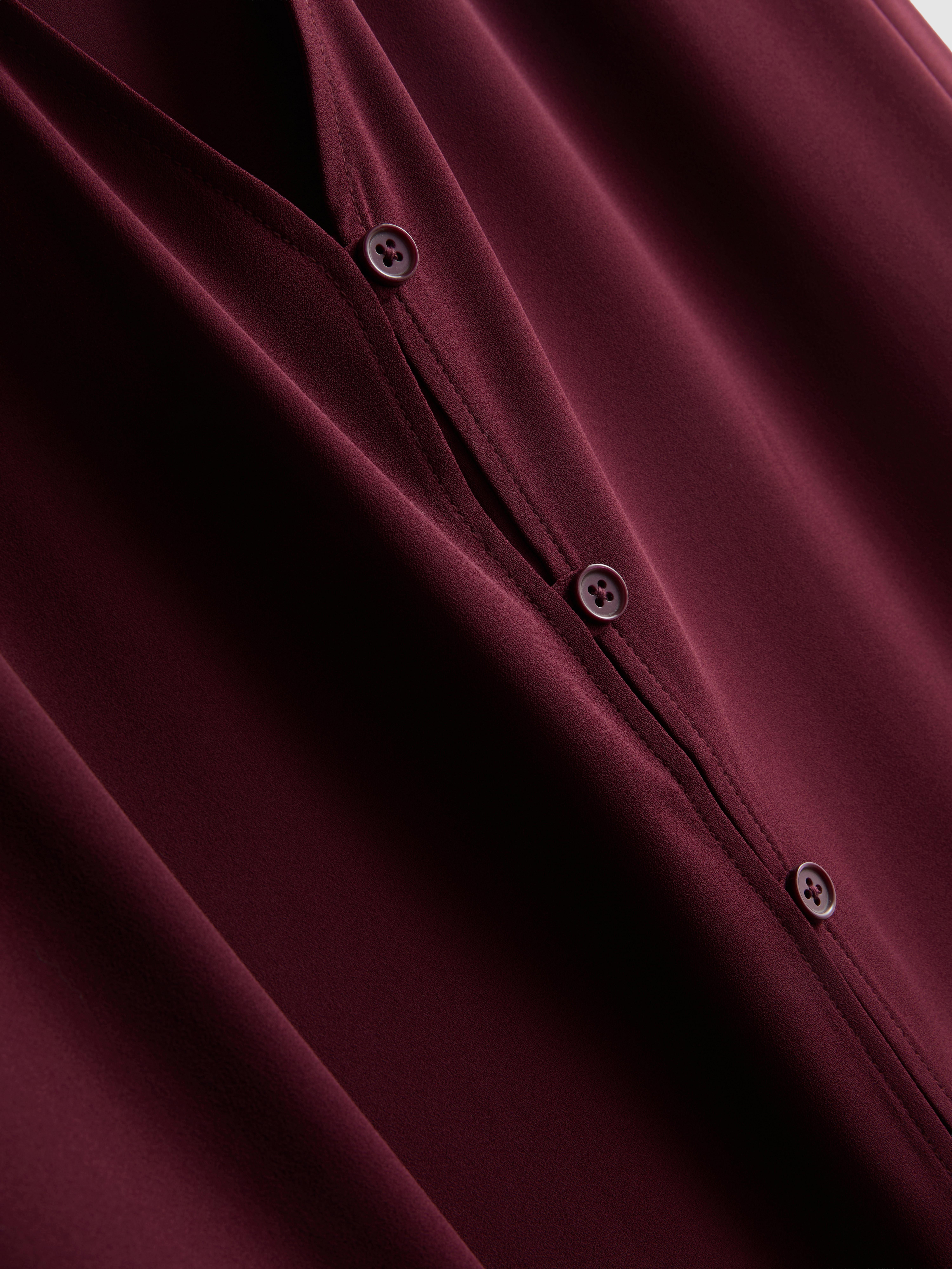 Crepe V-Neck Blouse - Burgundy
