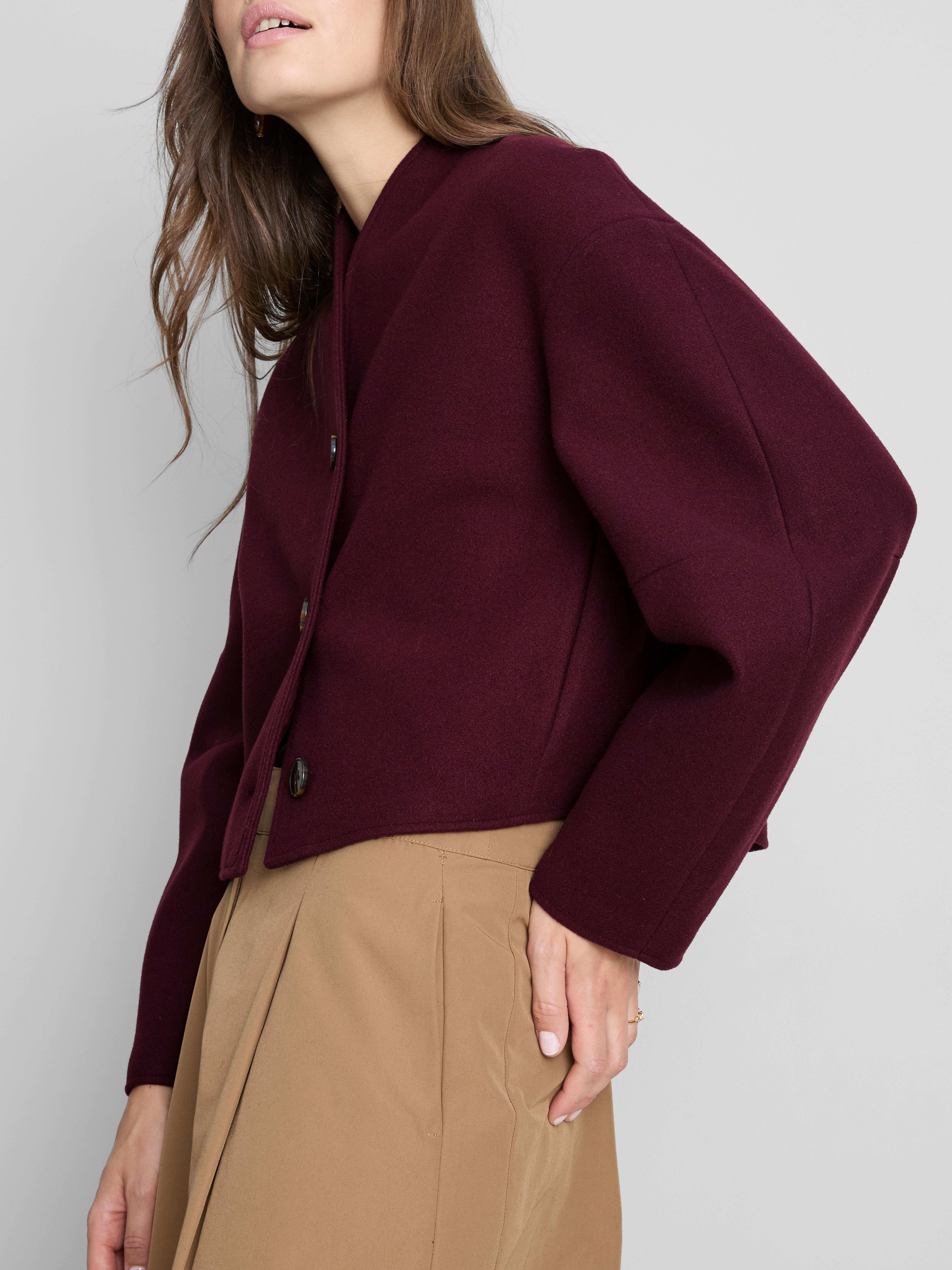 Structured Collarless Cropped Jacket - Fig