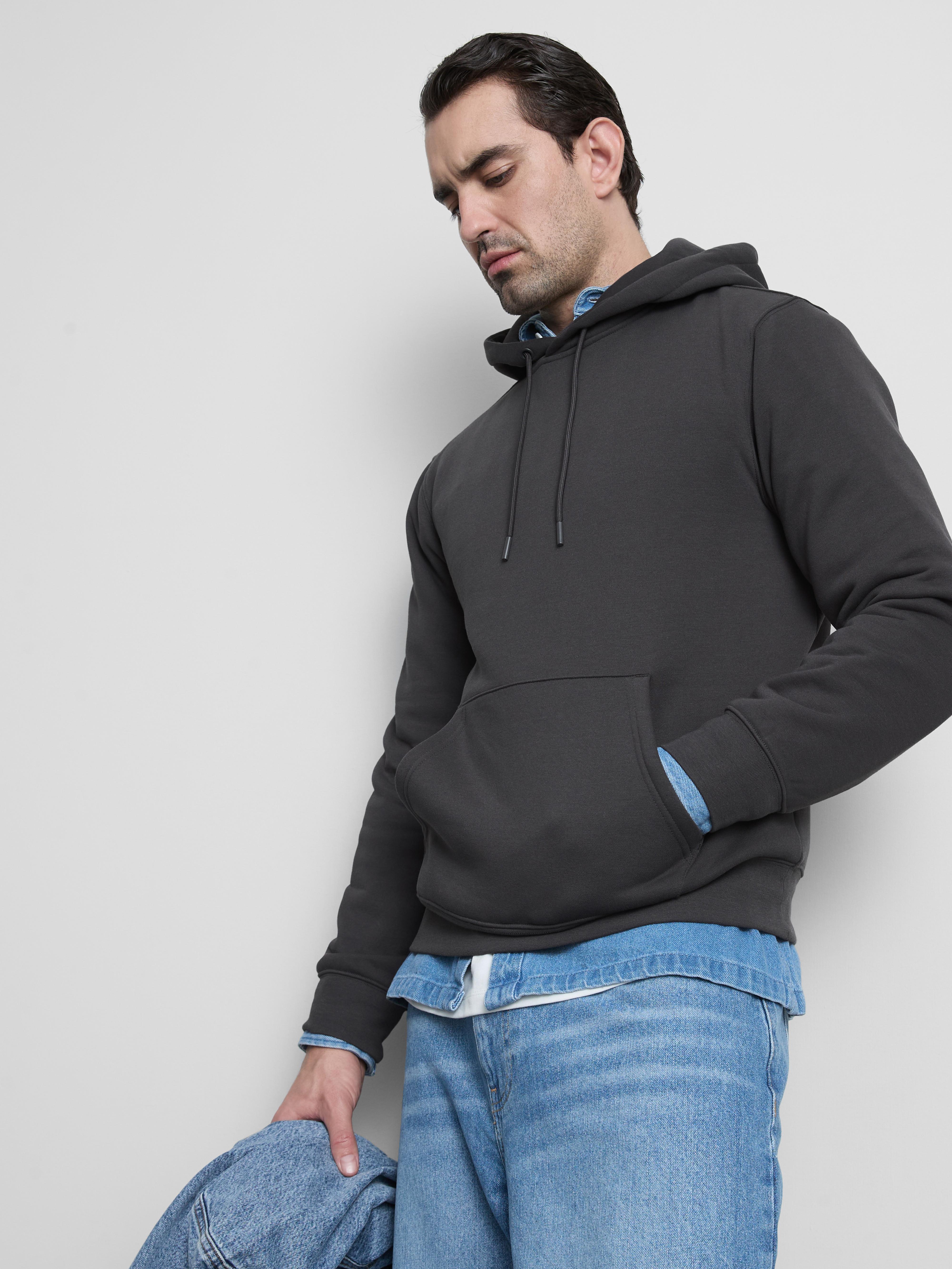 Cotton-Blend Pullover Hoodie - Charcoal