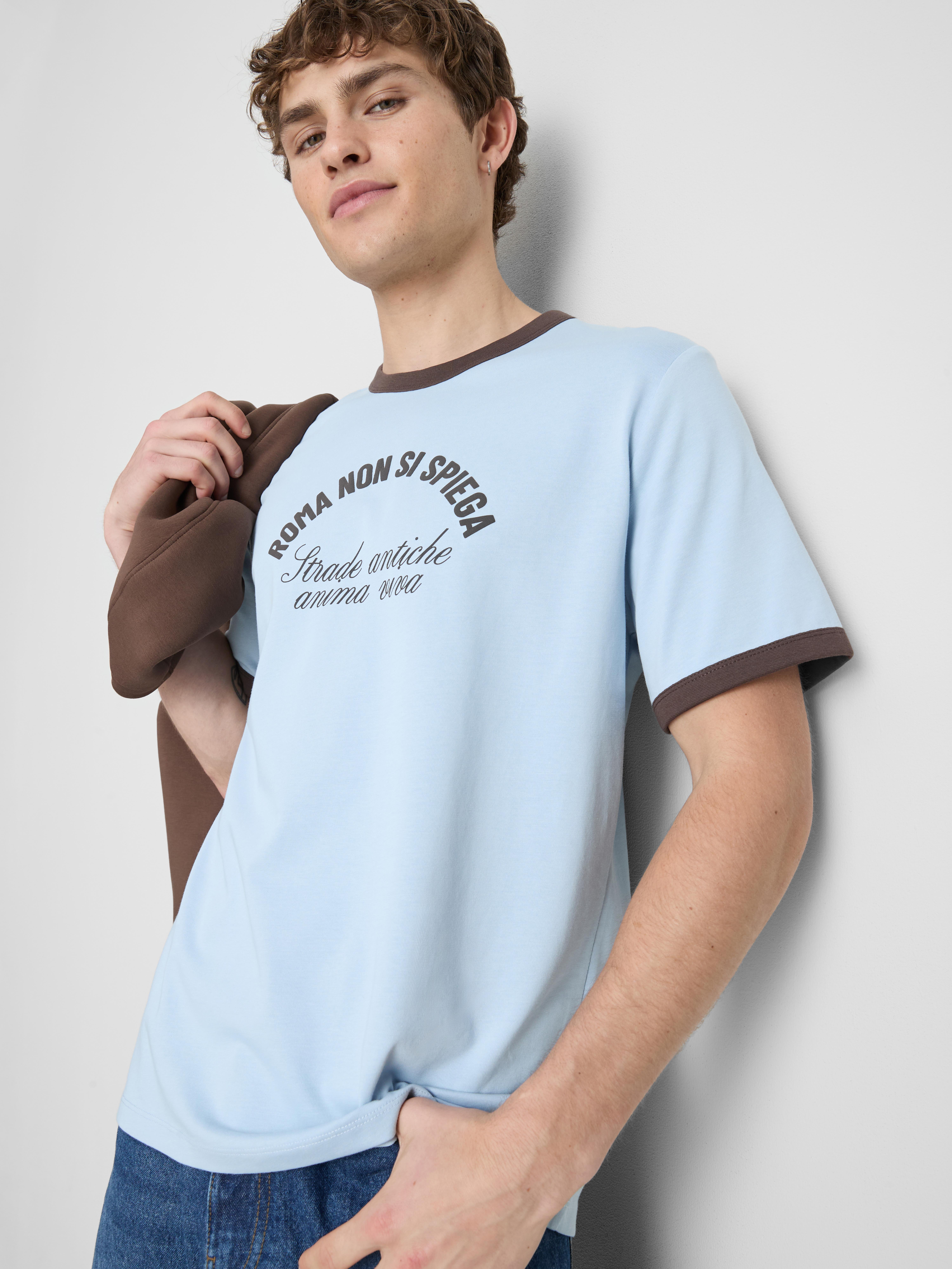 Rome Slogan T-Shirt - Light Blue