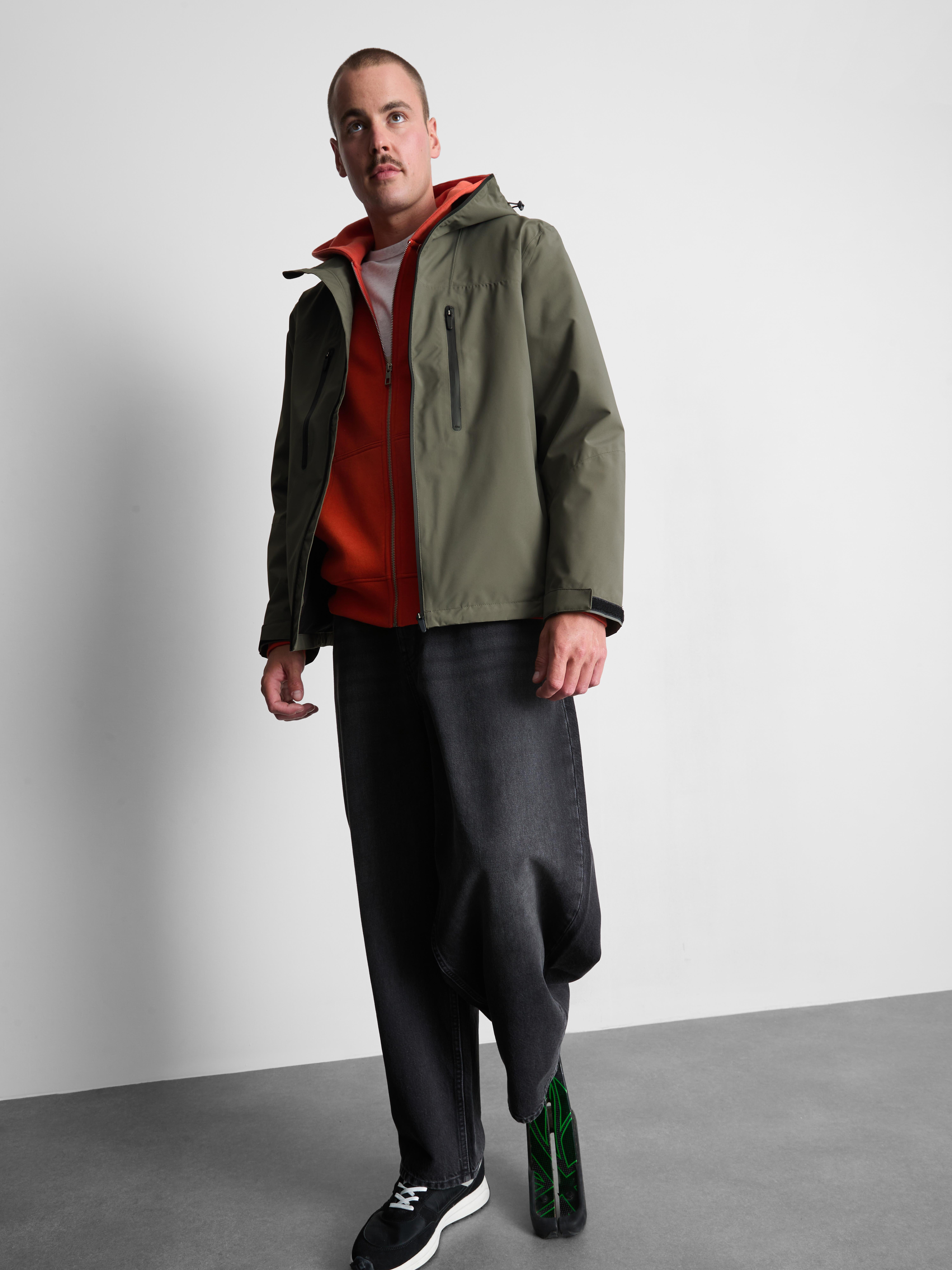 Hooded Zip Raincoat - Olive
