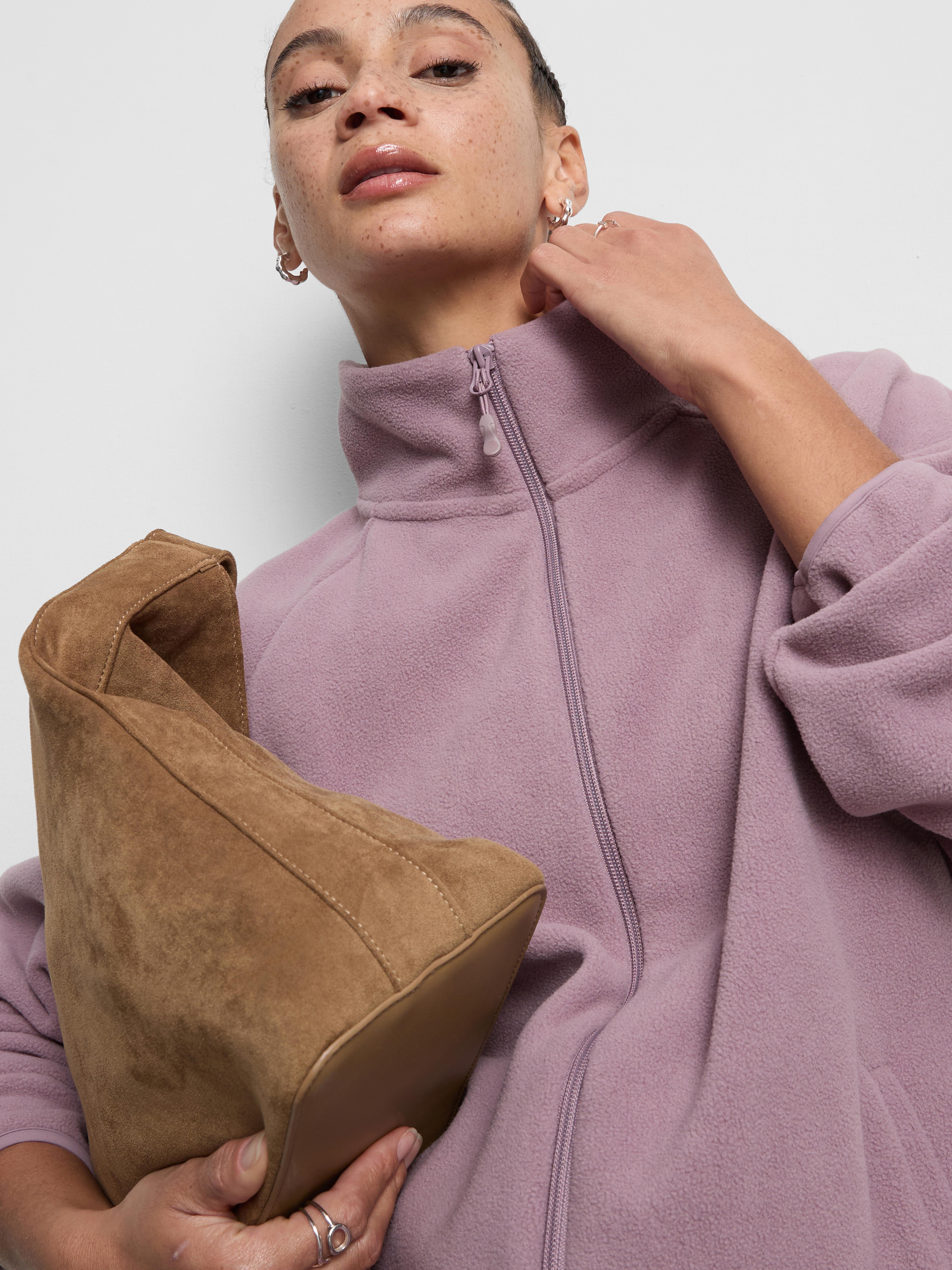 Zip-Up Funnel Neck Fleece - Pink