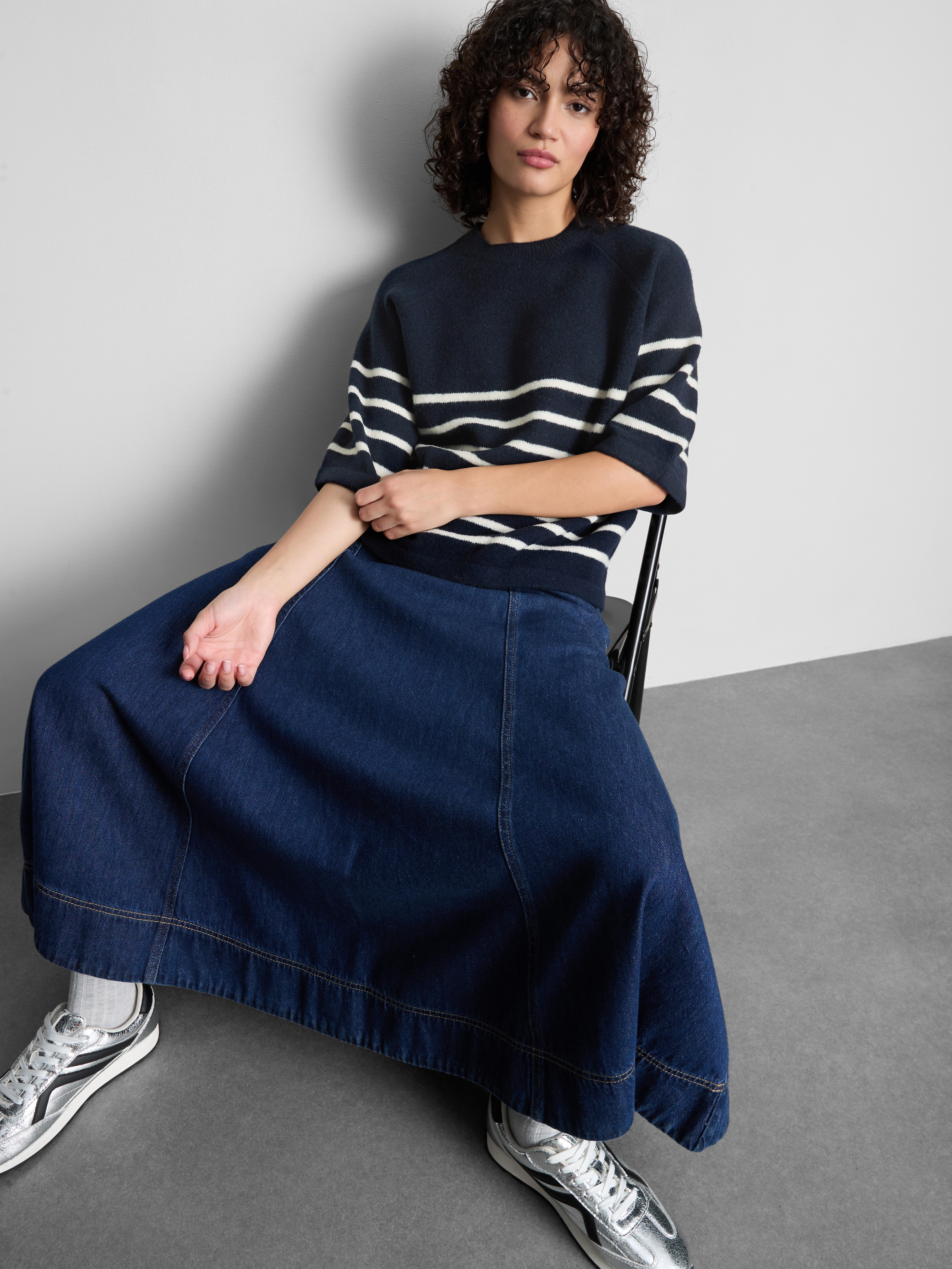 Wool-Blend Knitted Boxy T-Shirt - Navy