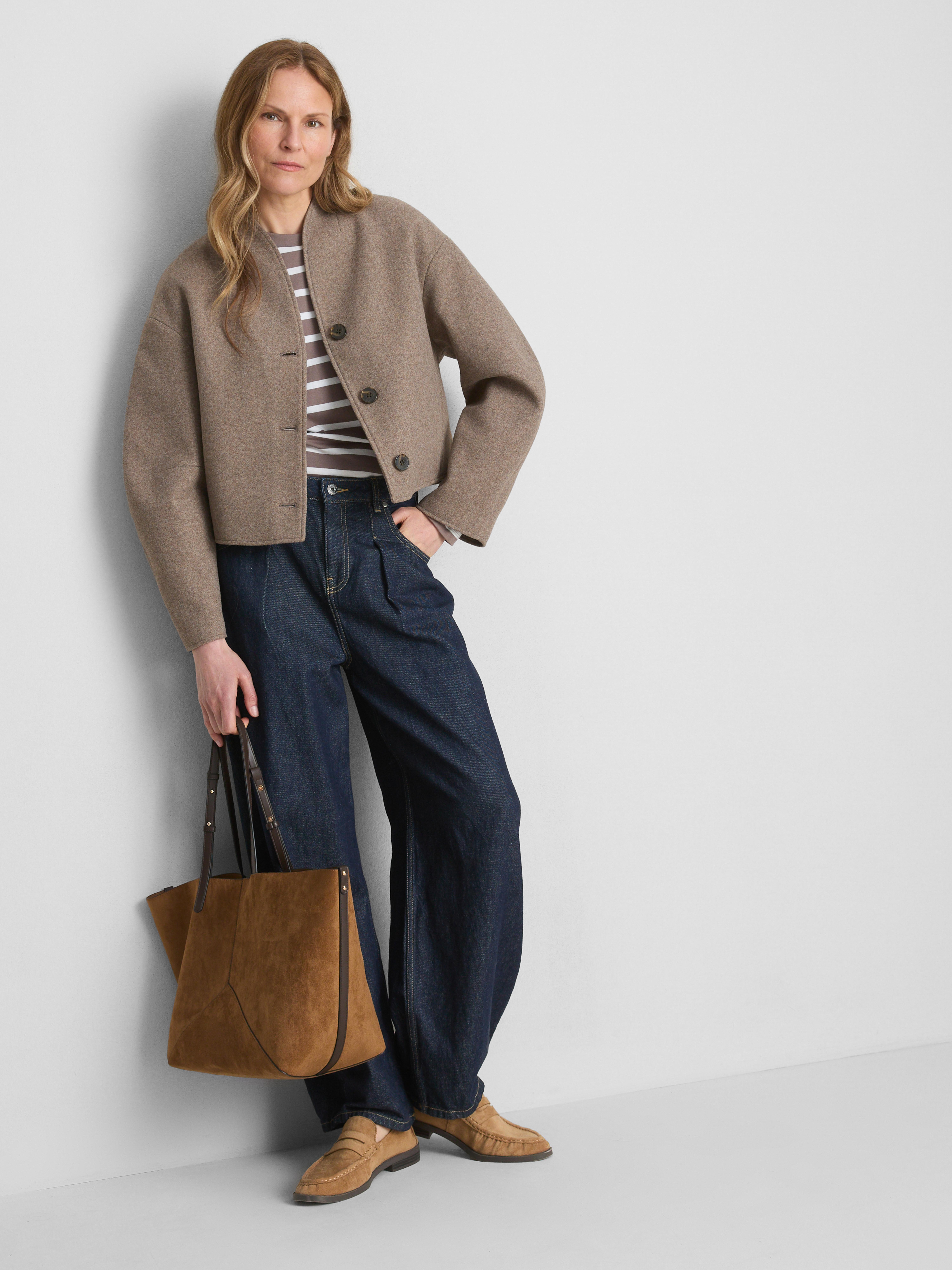 Structured Collarless Cropped Jacket - Taupe