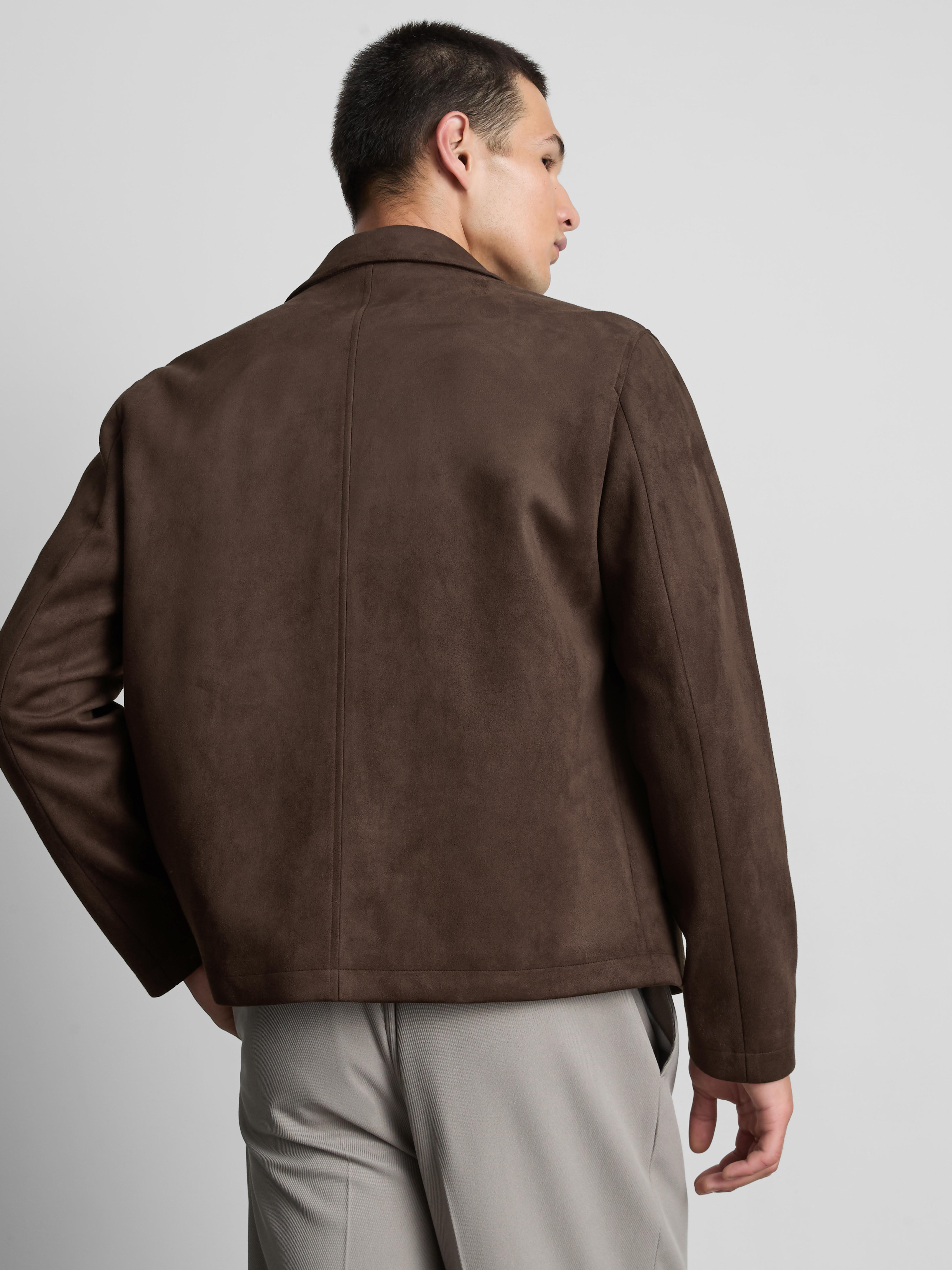 The Edit Regular Fit Suedette Jacket - Dark Brown