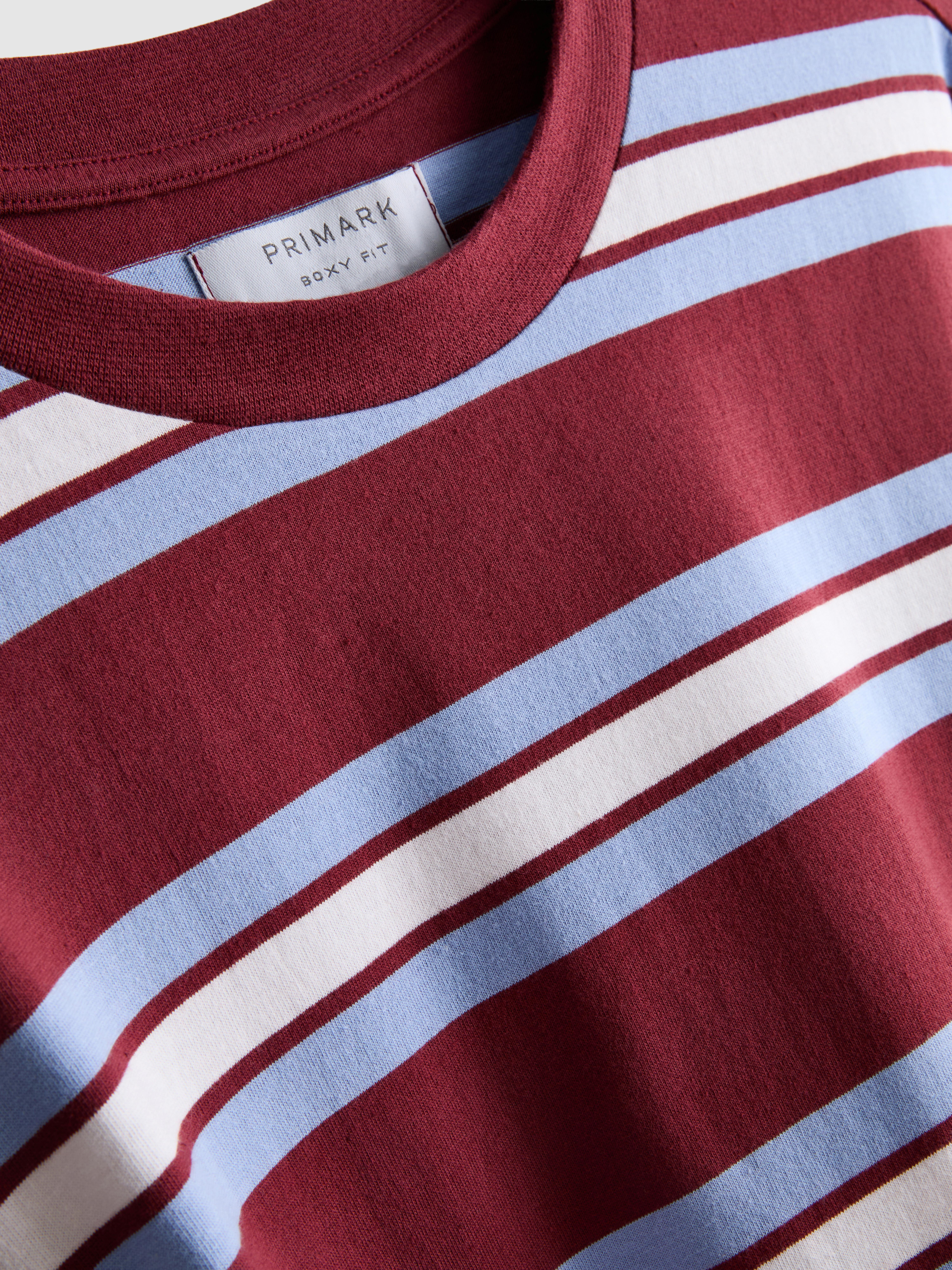 Pure Cotton Striped Boxy T-Shirt - Burgundy