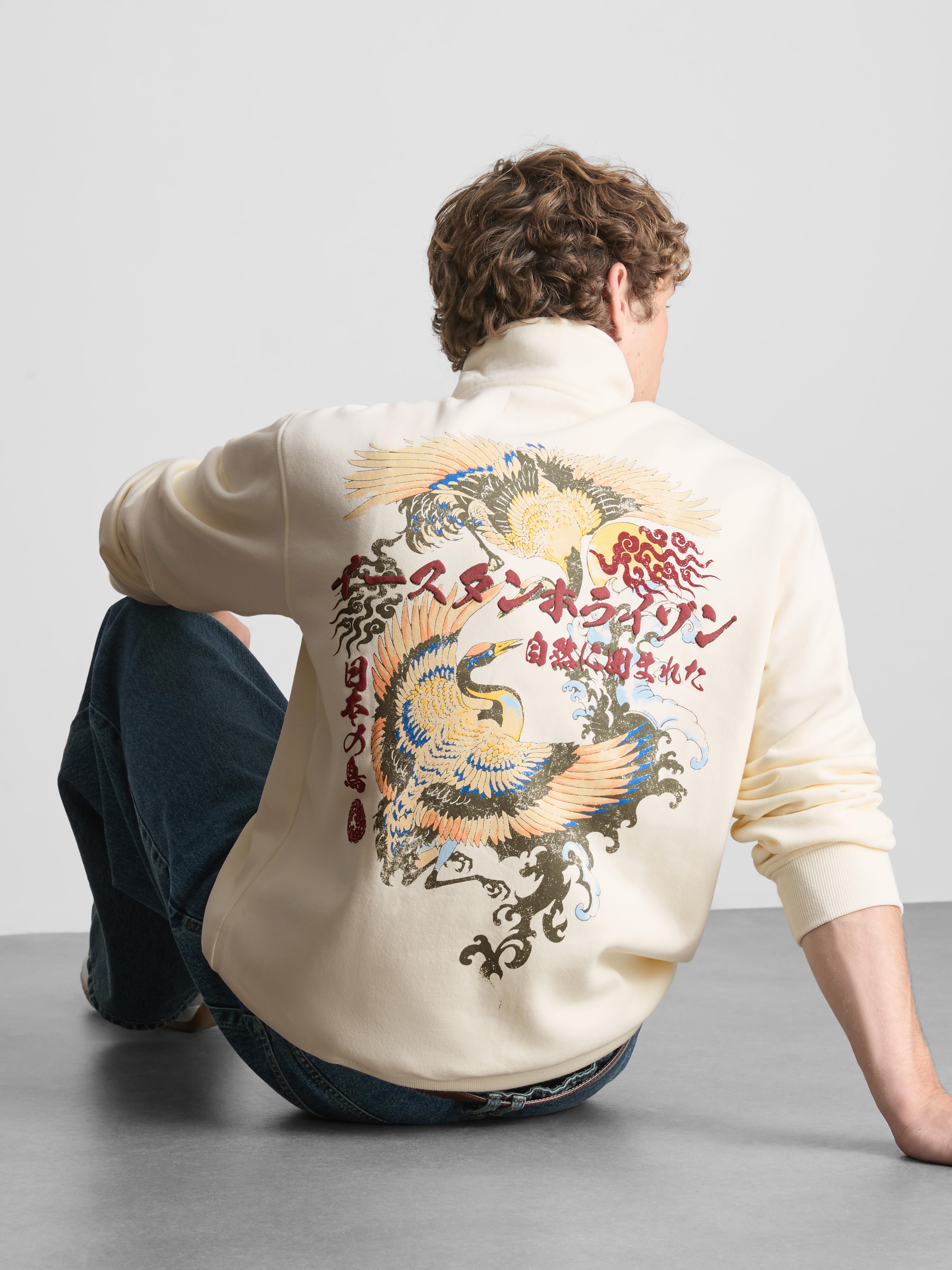 Funnel Neck Half-Zip Sweatshirt - Ivory