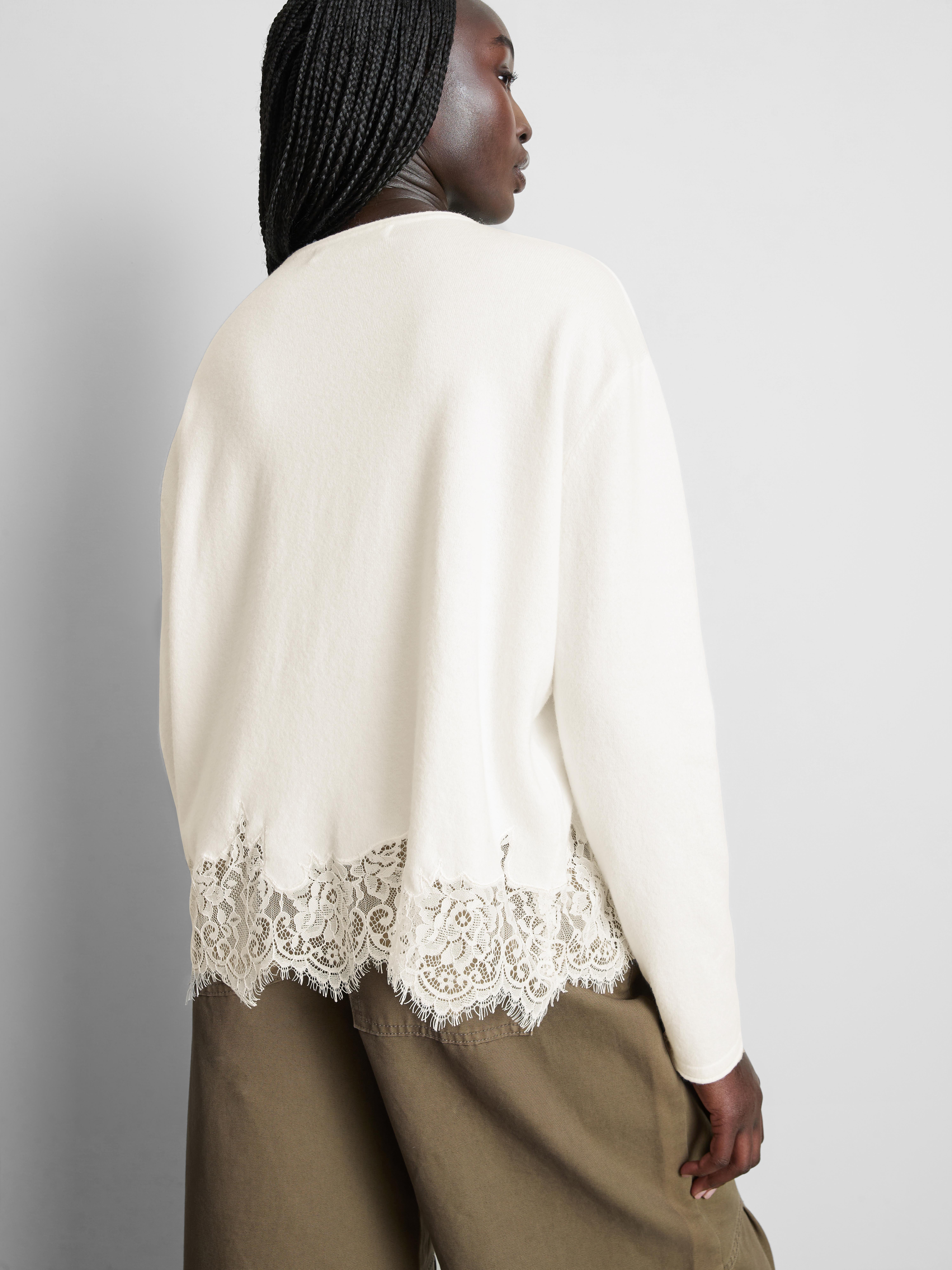 Relaxed Lace-Hem Sweater - Ivory