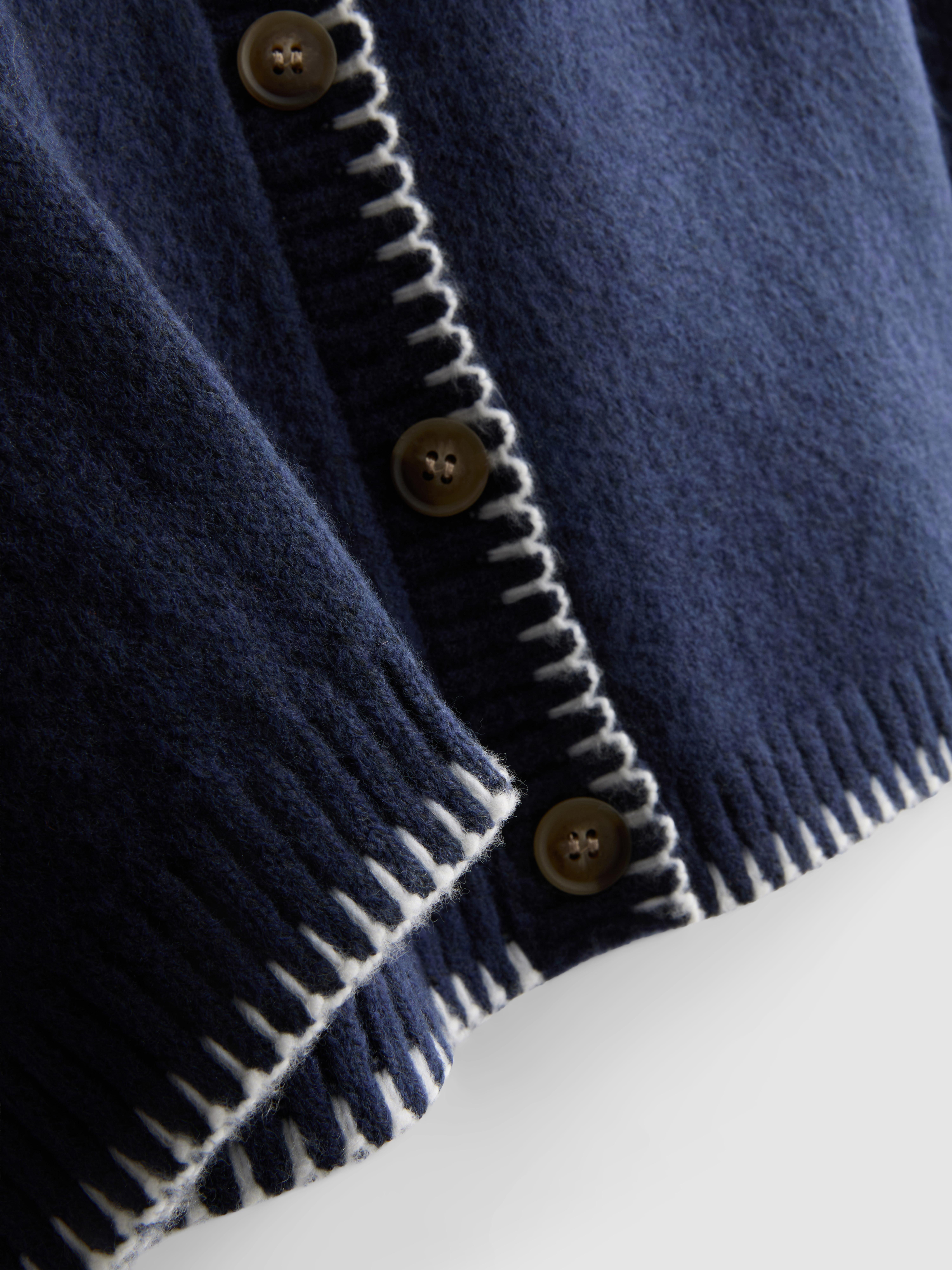 Halo Stitch V-Neck Cardigan - Navy