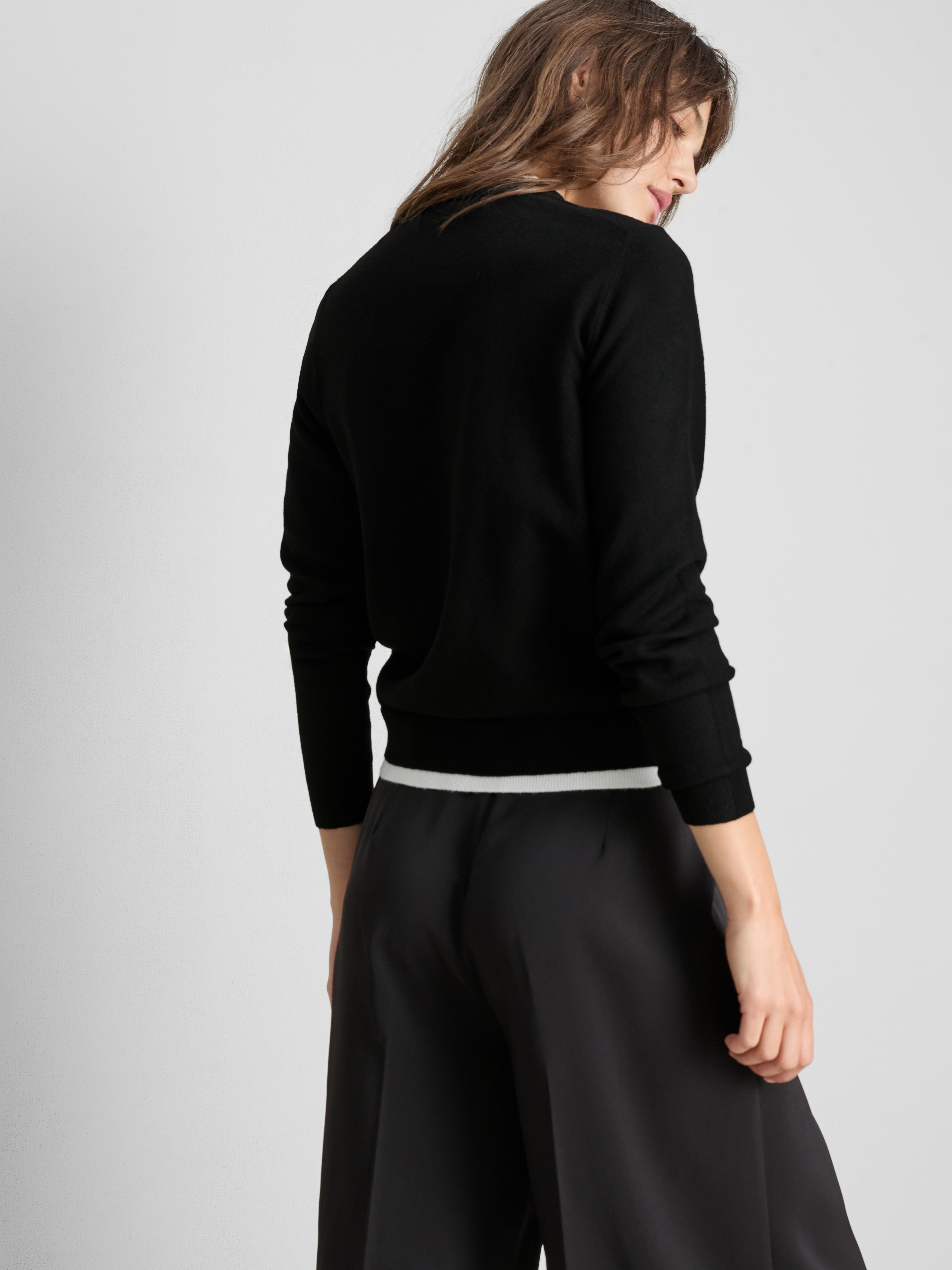 Knitted Double Layer Crew Neck Sweater - Black