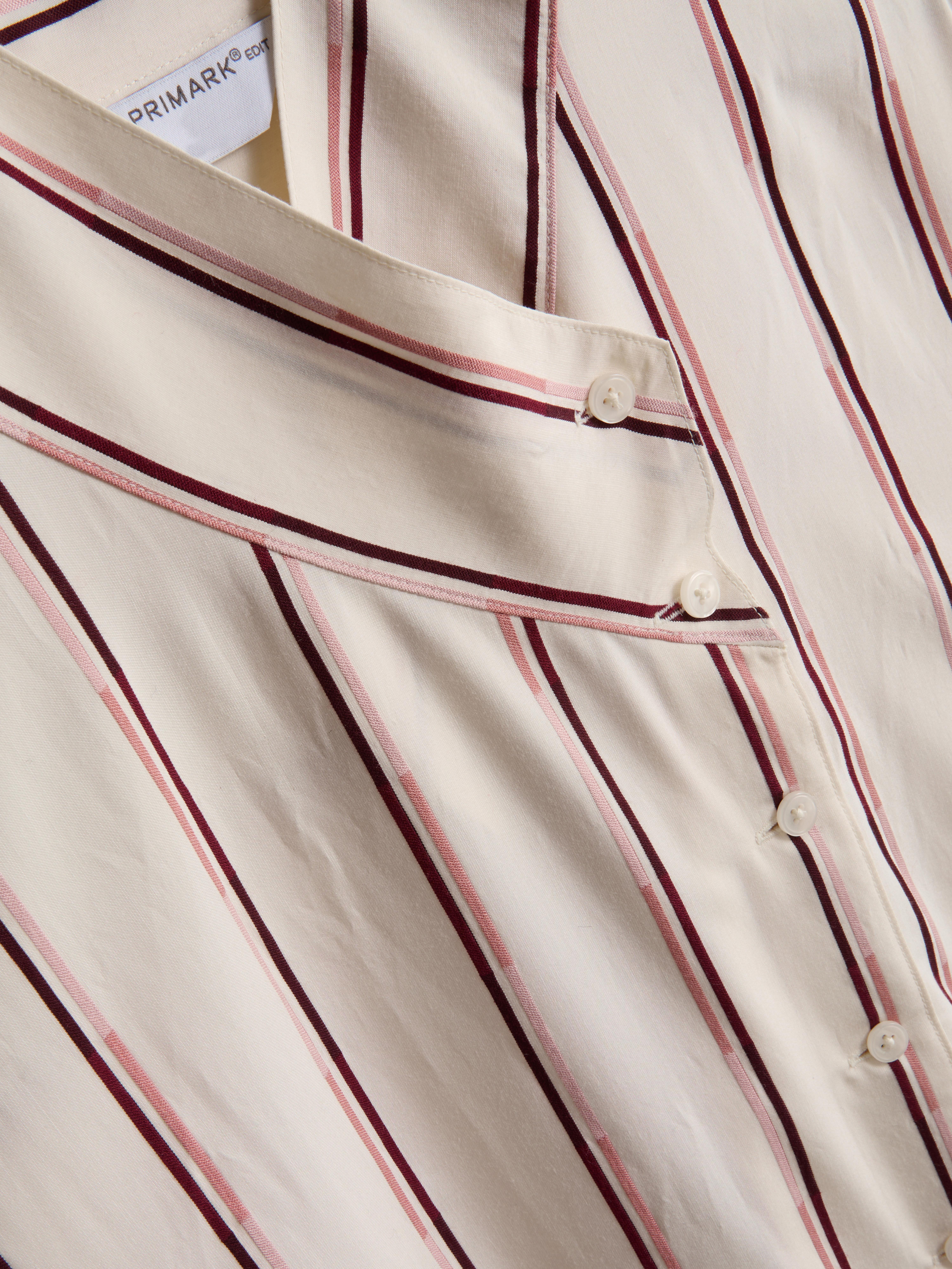 The Edit Asymmetrical Collar Striped Shirt - Wine