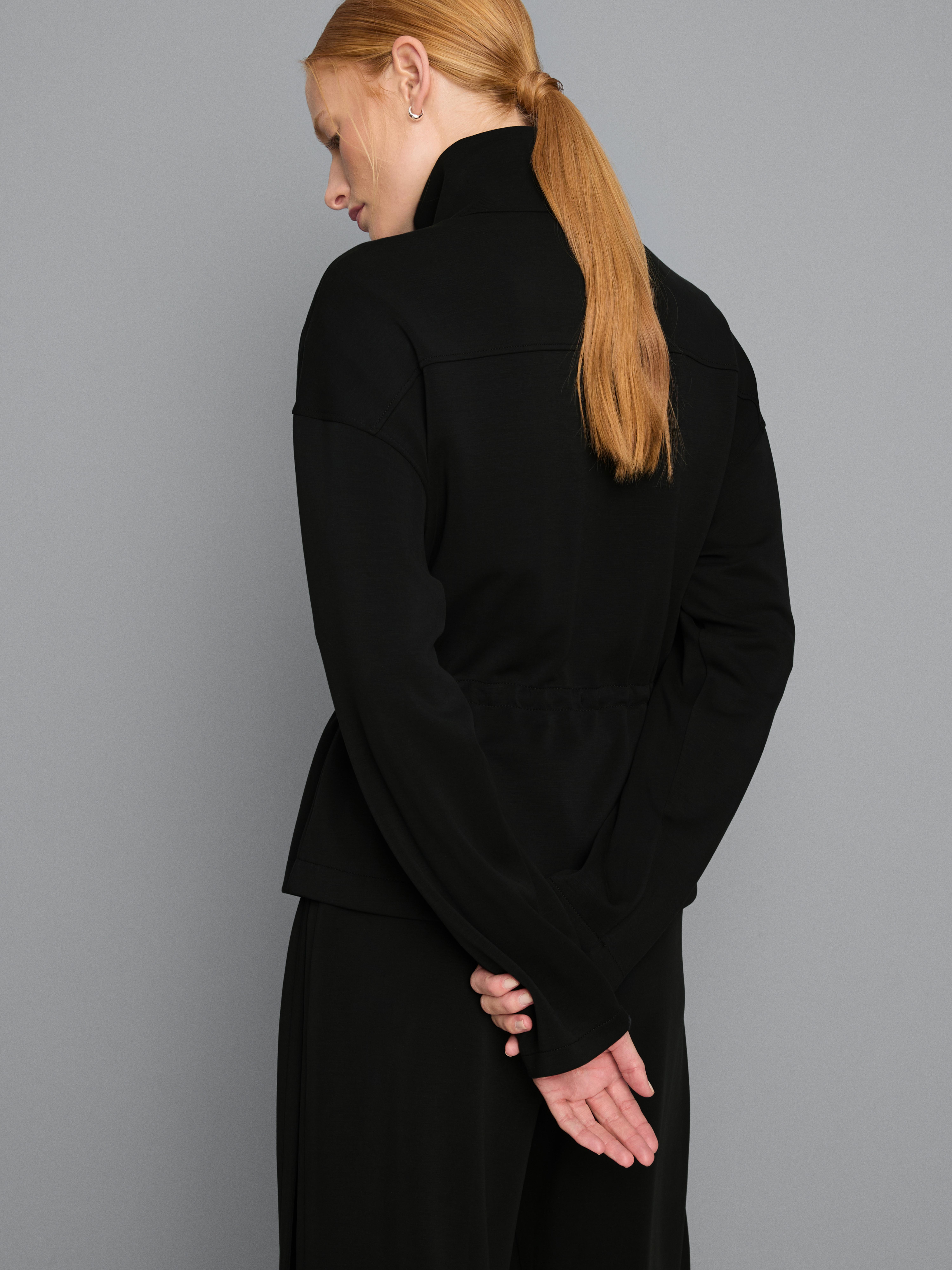 Modal Blend Cinched Track Top - Black