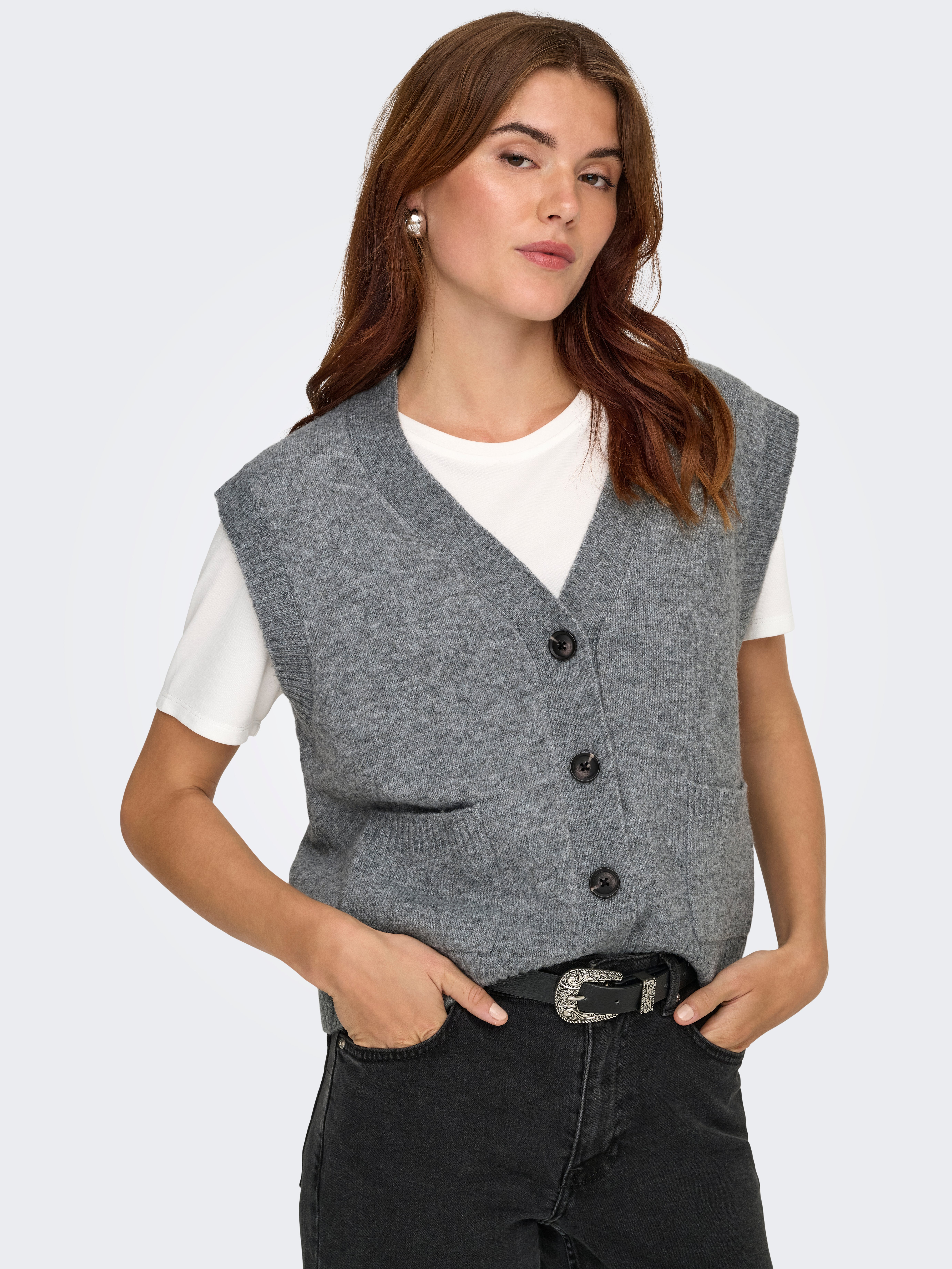 JDYSUPER Knitted vest Medium Grey Melange