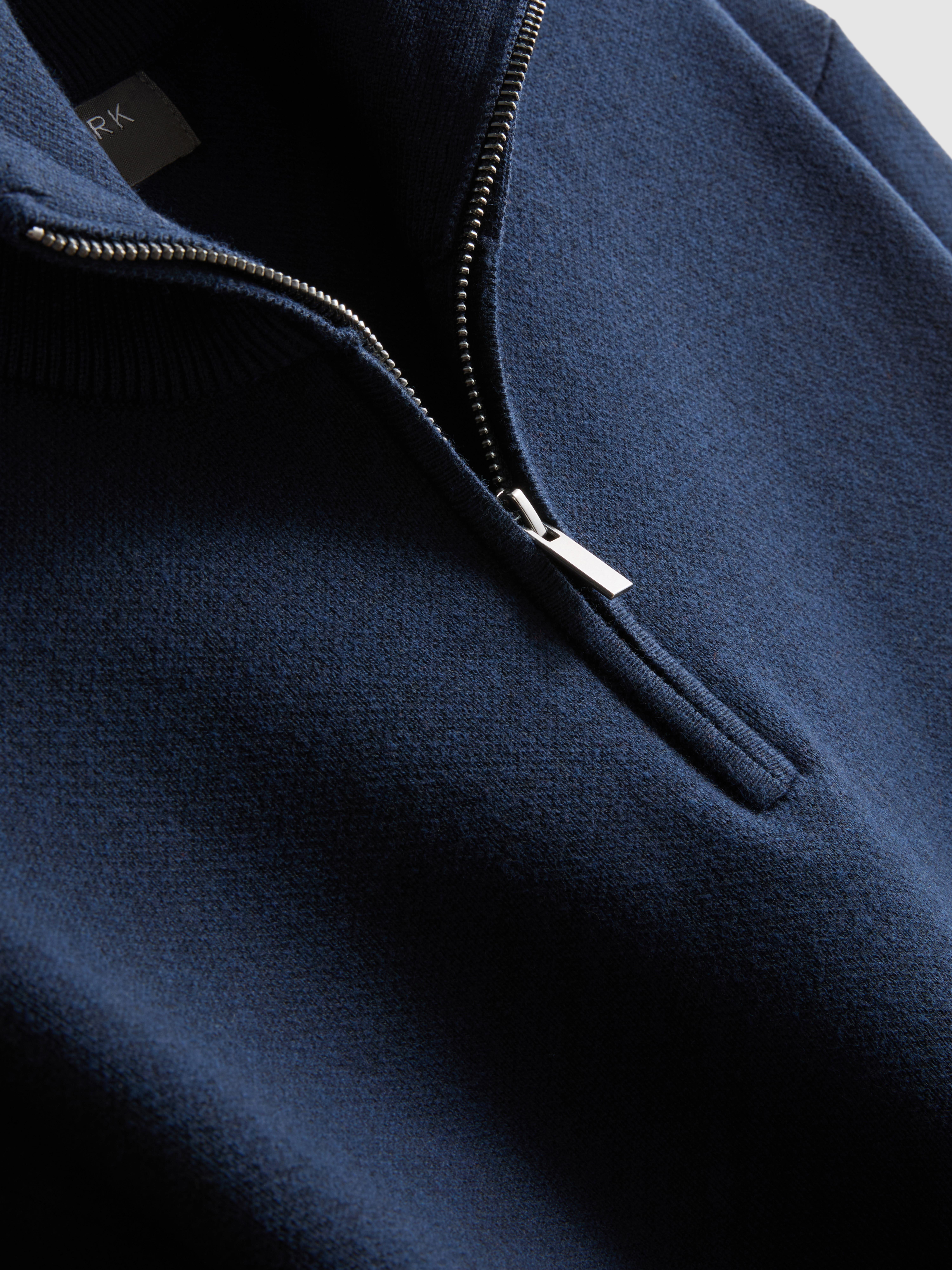 Zip Neck Knitted Sweater - Navy