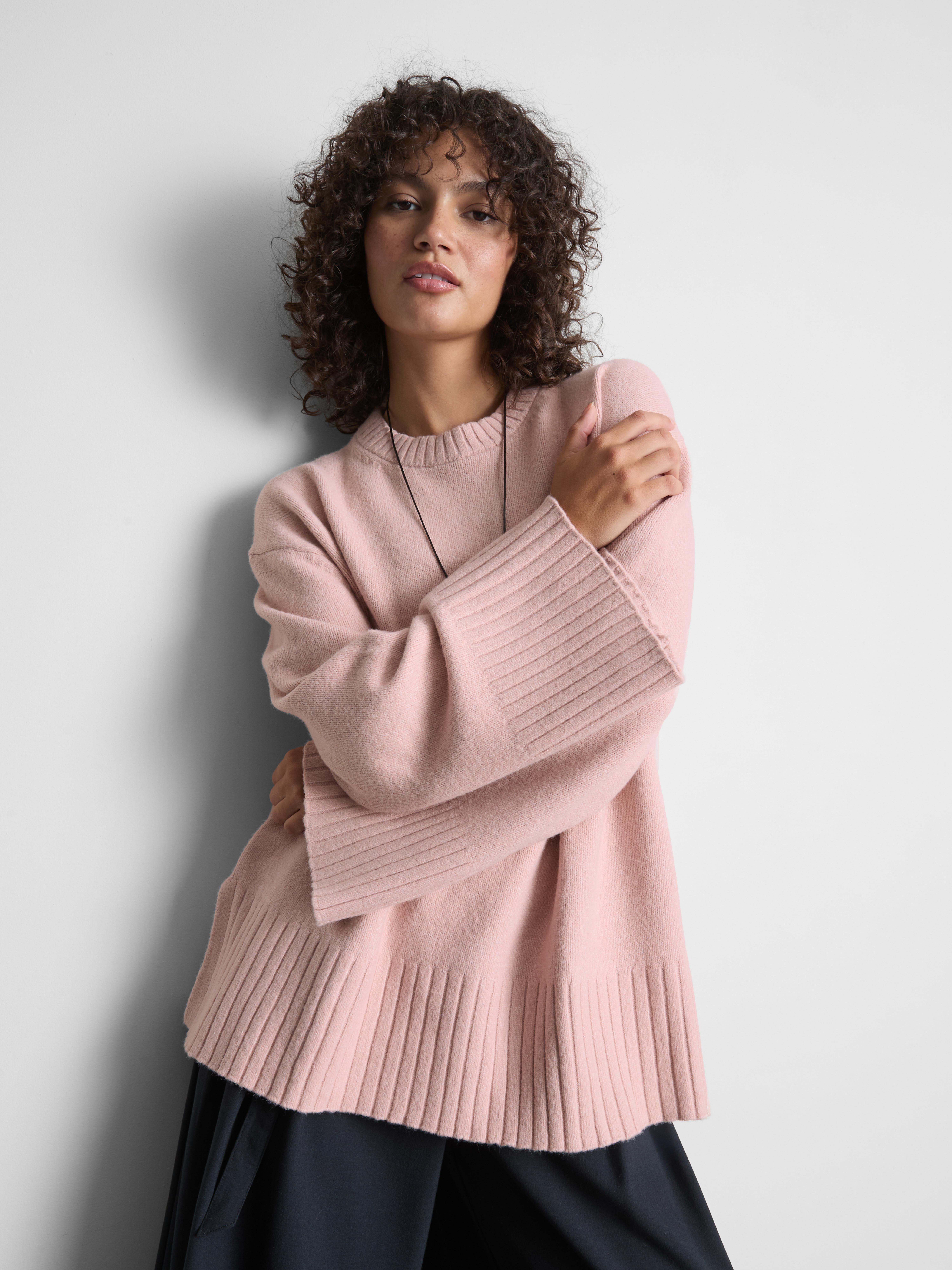 Knitted Wide-Sleeve Sweater - Blush