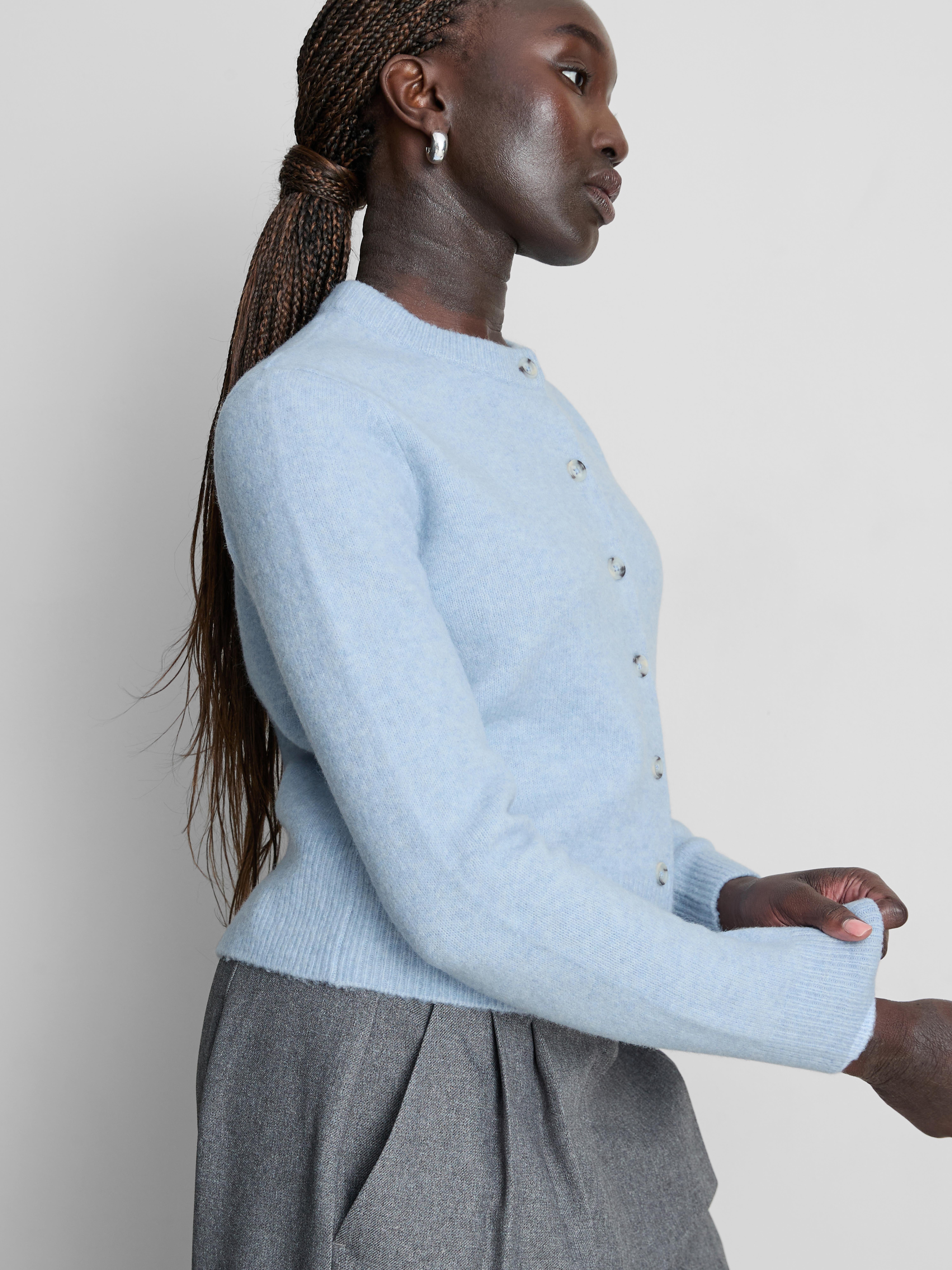 Essential Knitted Crewneck Cardigan - Light Blue
