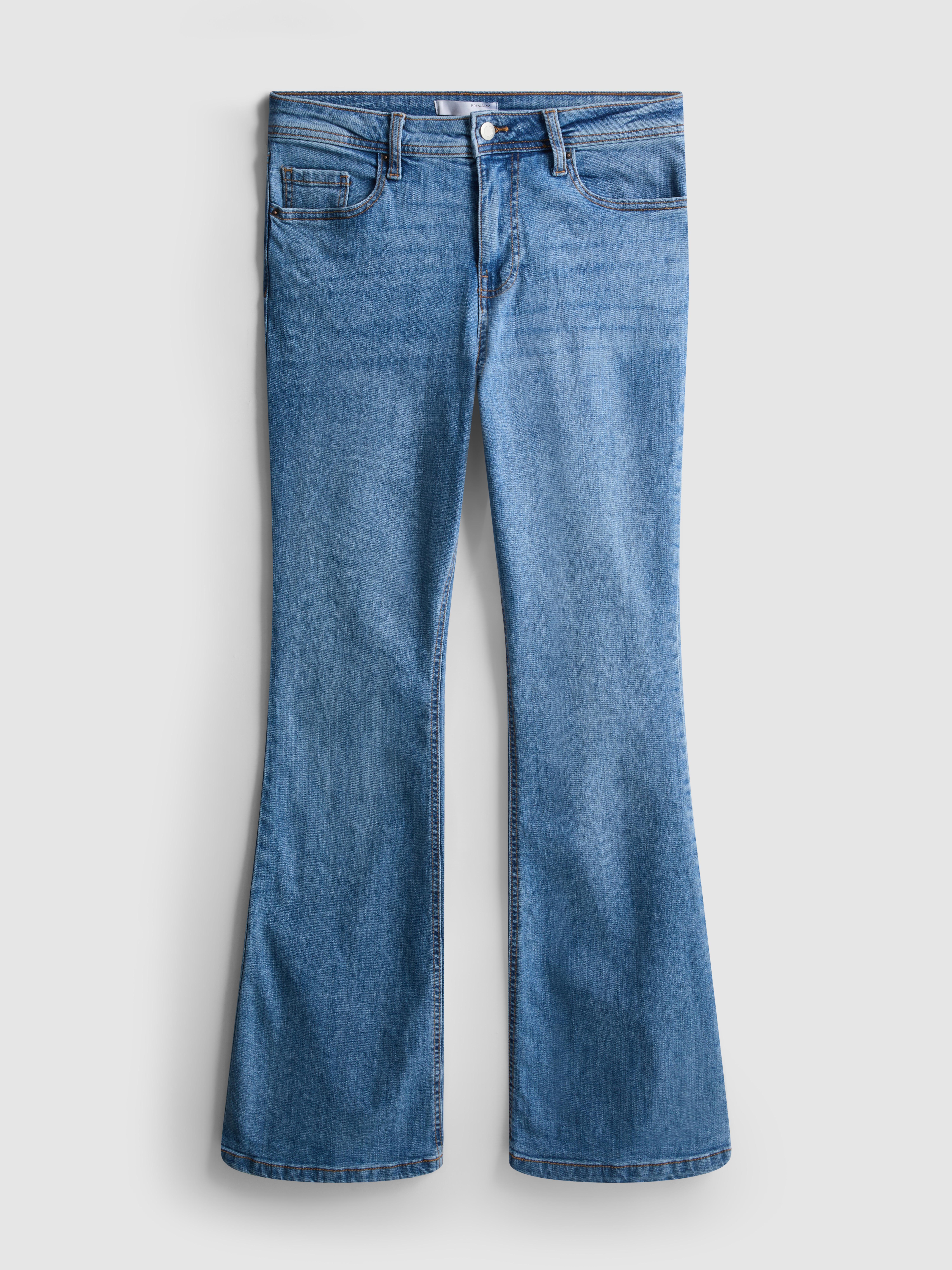 Cotton Denim Flared Mid-Rise Jeans - Mid Blue
