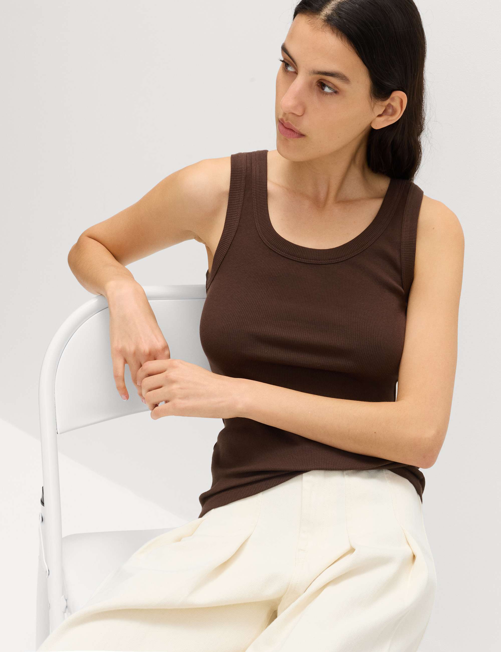 Cotton Rich Ribbed Slim Fit Vest Top