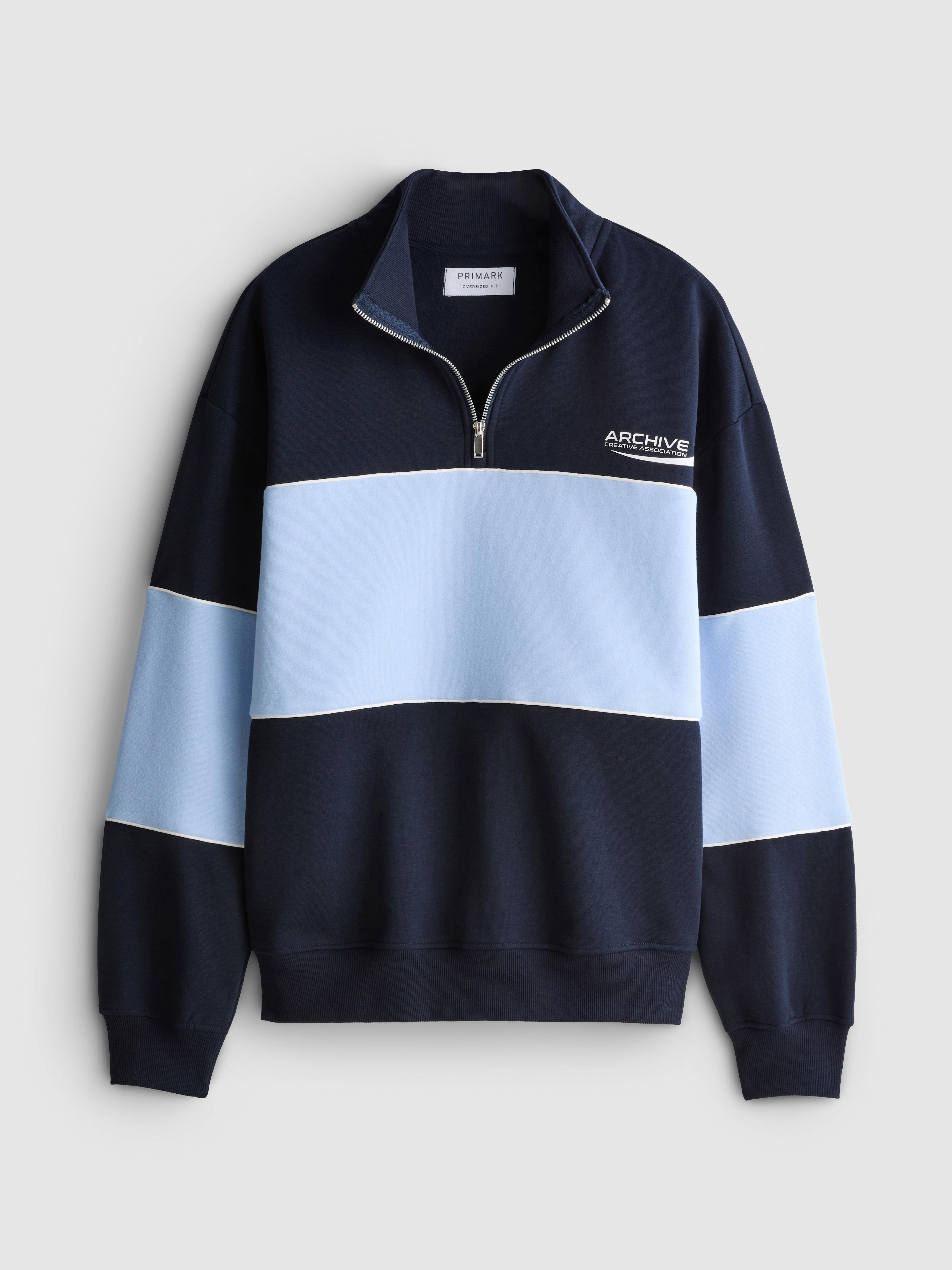 Colorblock High-Neck Sweatshirt - Navy