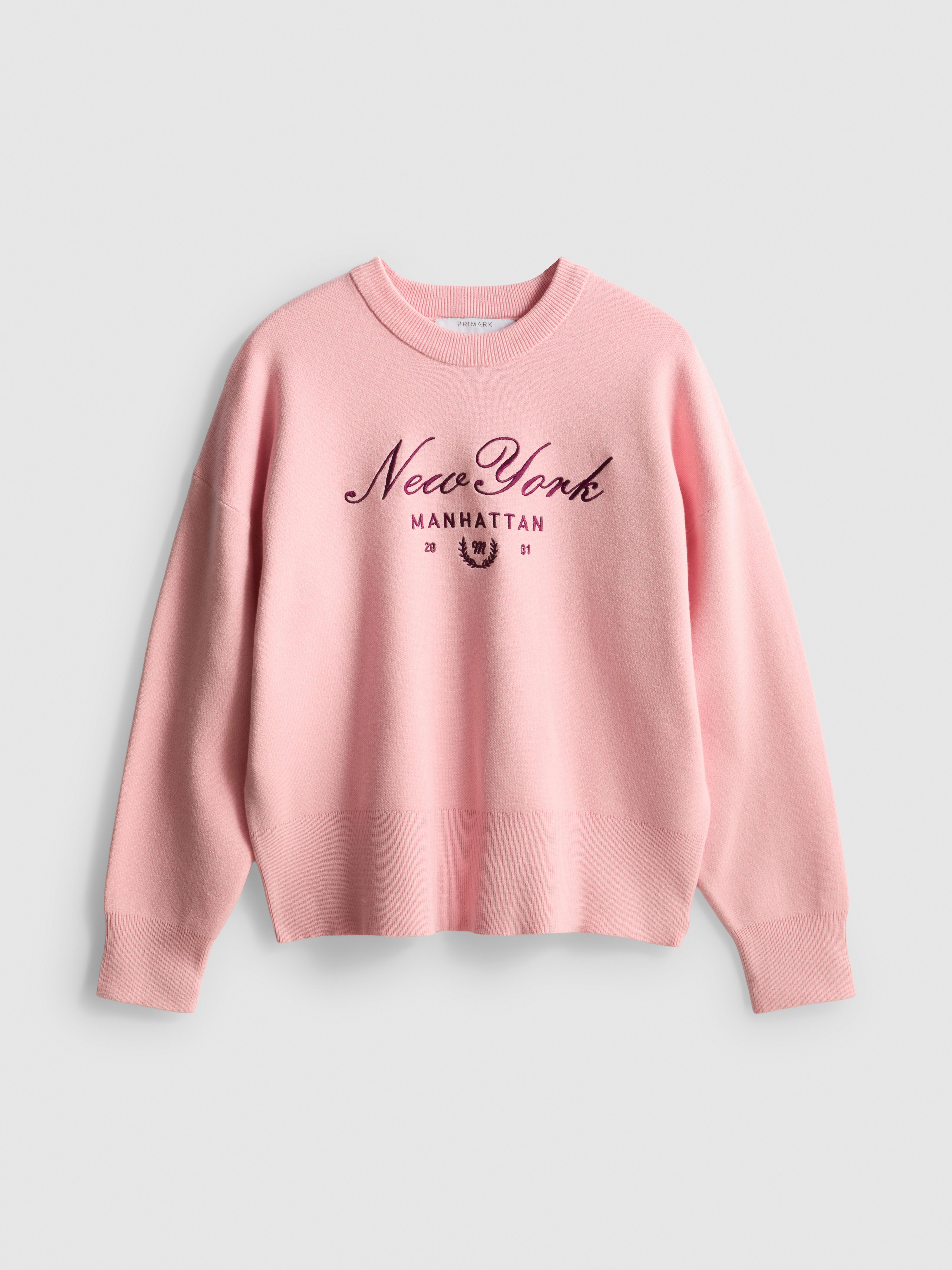 Knitted Crewneck Slogan Sweater - Pink