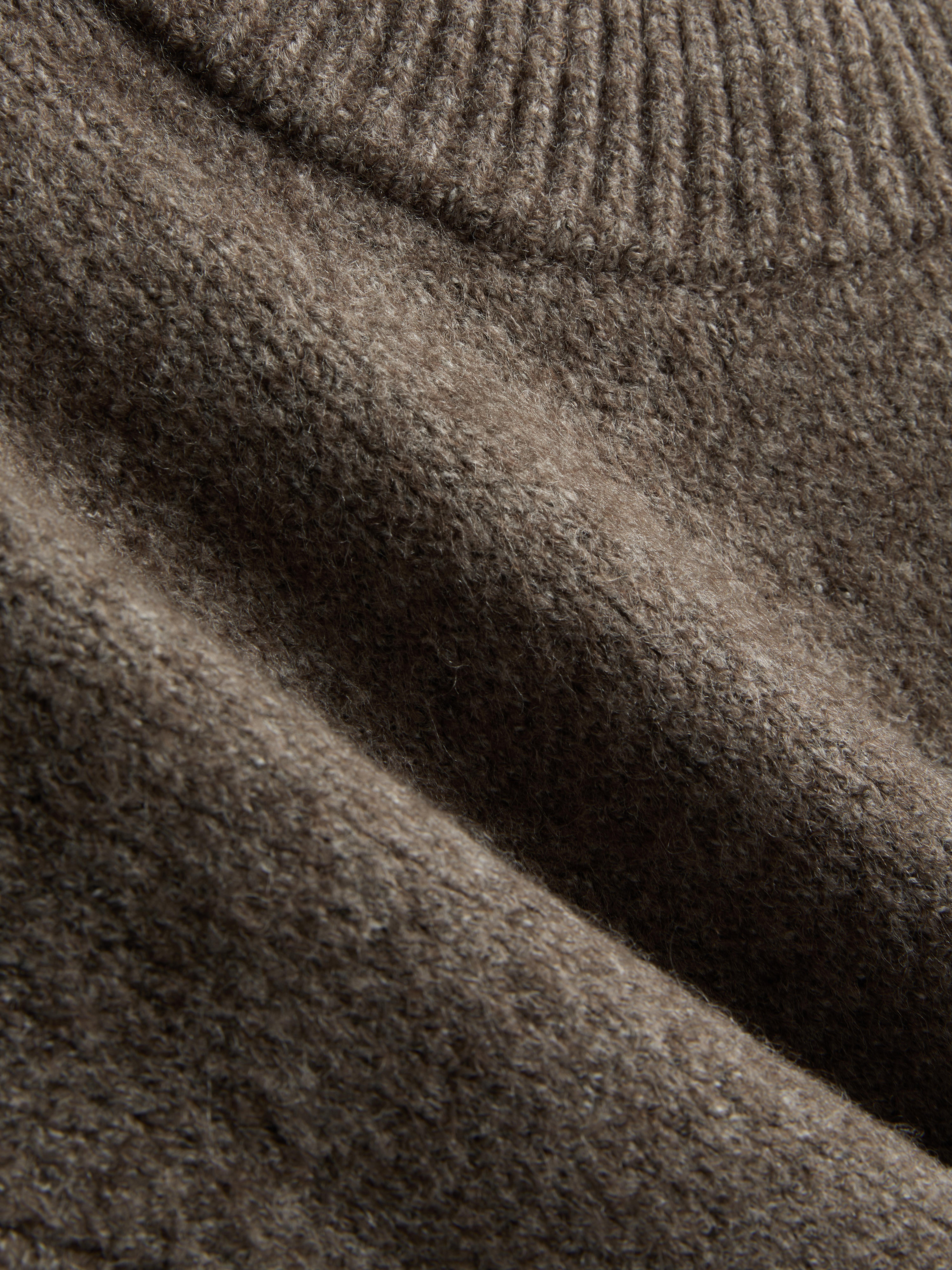 Wool Blend Oversized Crew Neck Sweater - Brown