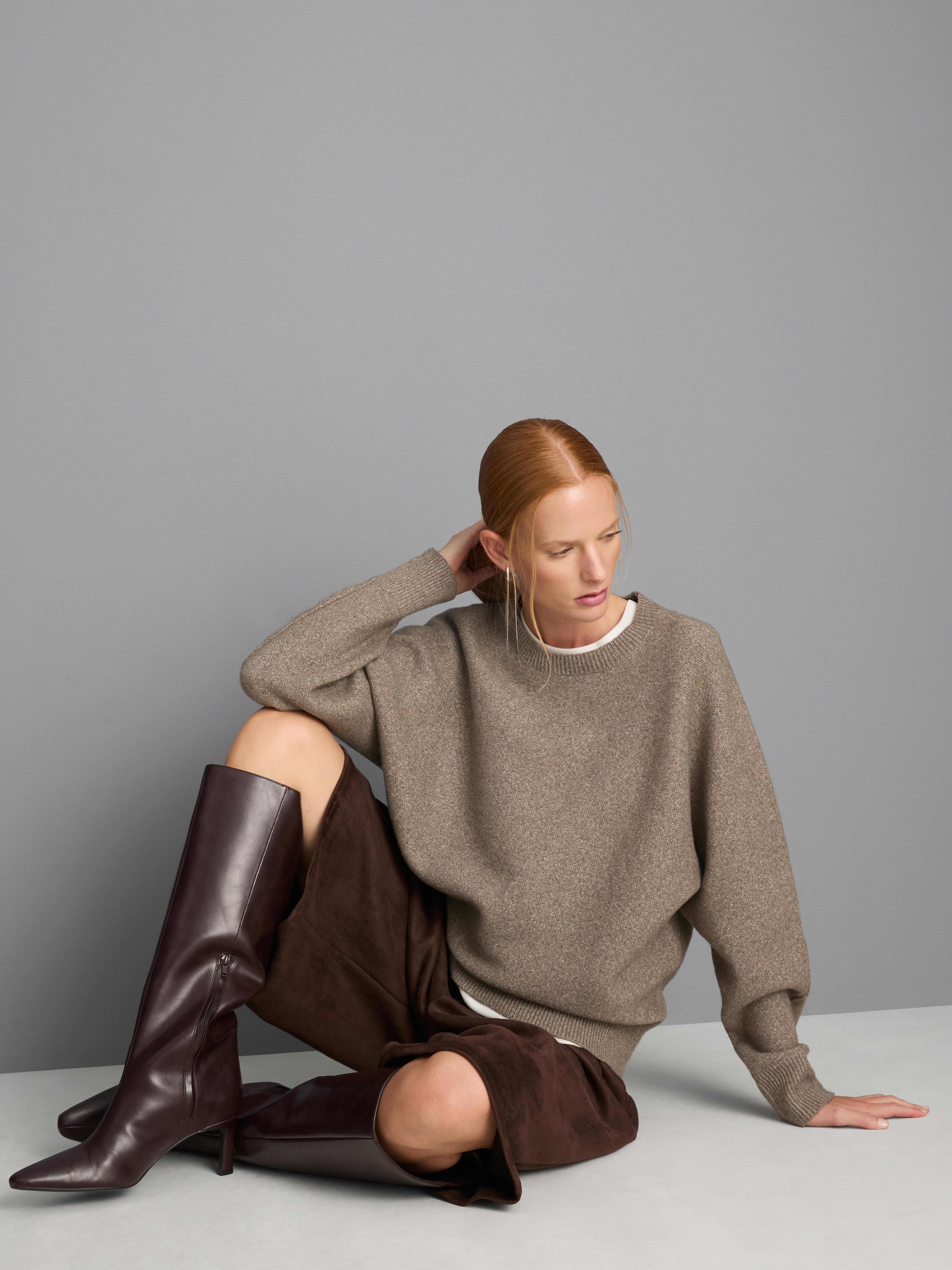 Oversized Knitted Cocoon Sweater - Taupe