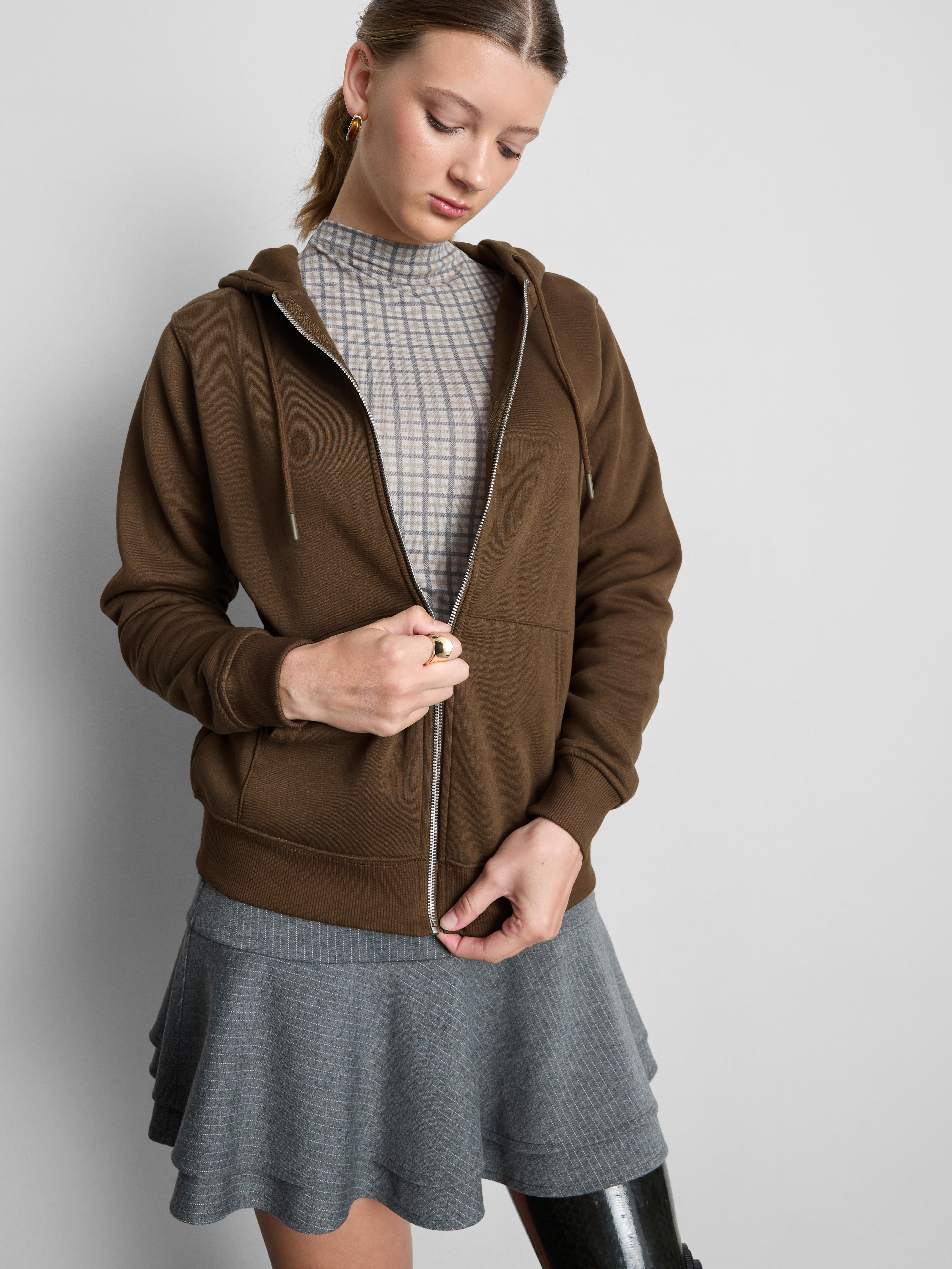 Essential Cotton Blend Zip Through Hoodie - Olive