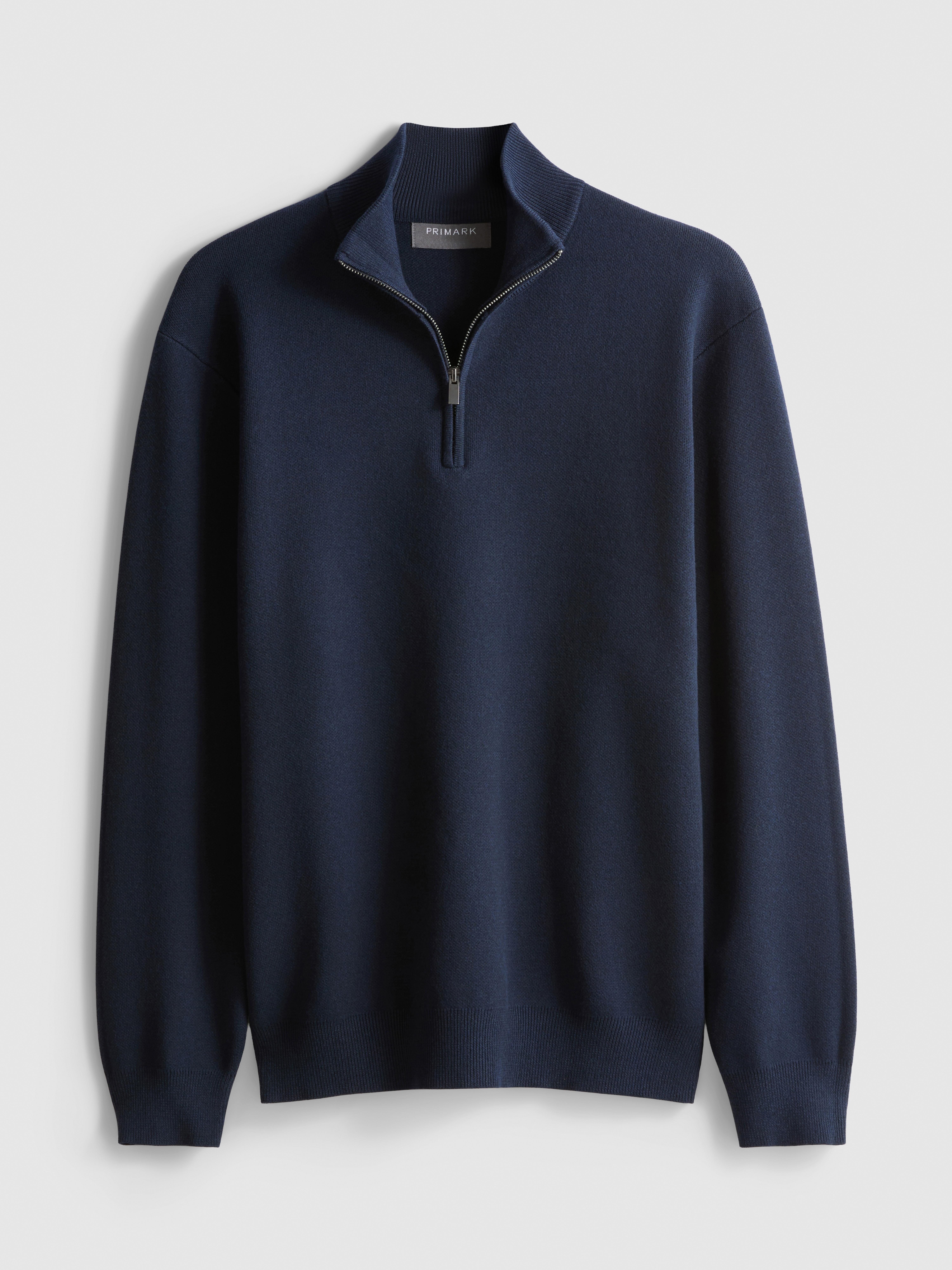 Zip Neck Knitted Sweater - Navy