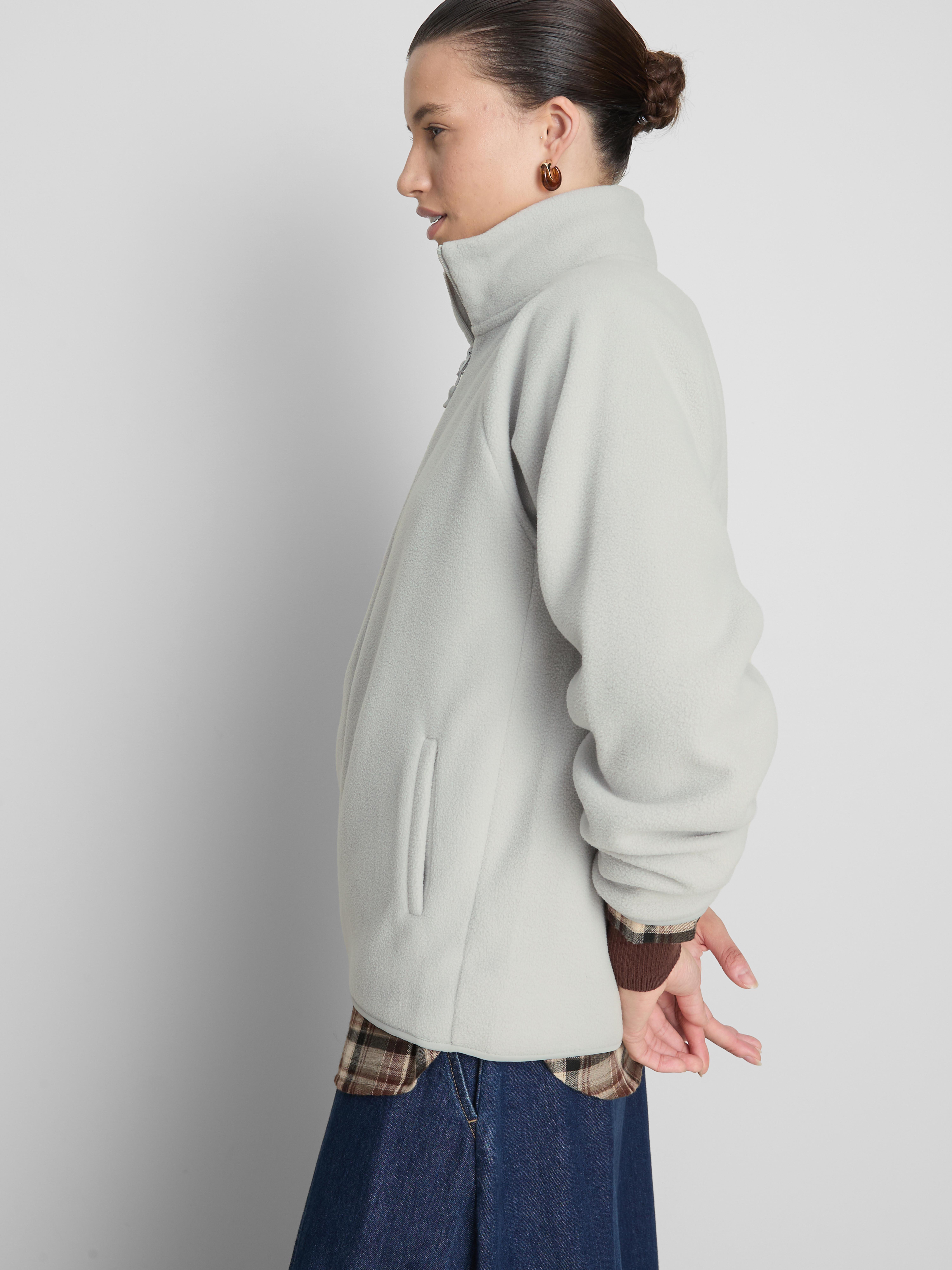 Zip-Up Funnel Neck Fleece - Light Gray