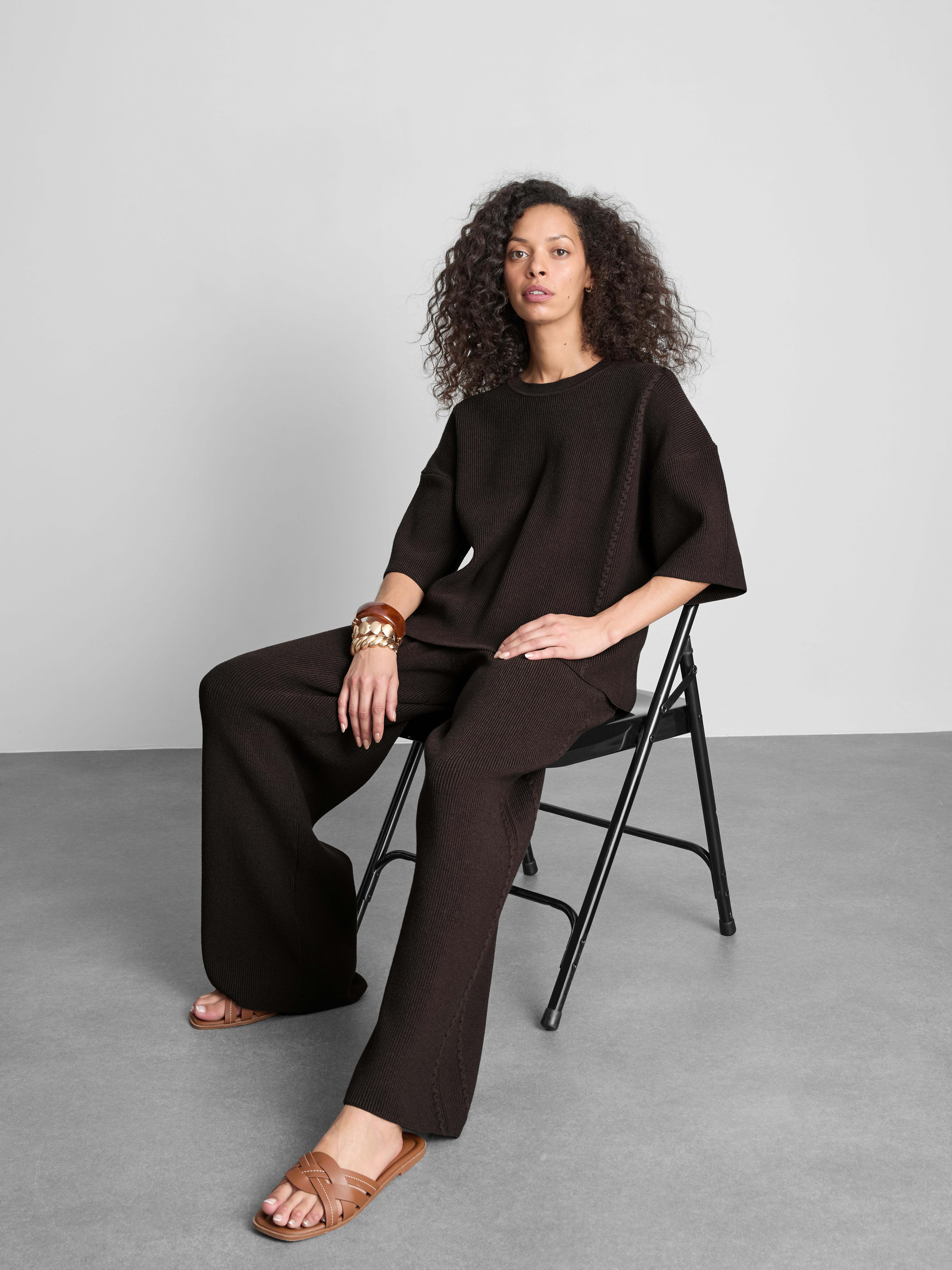 Knitted Dropped-Sleeve T-Shirt - Chocolate