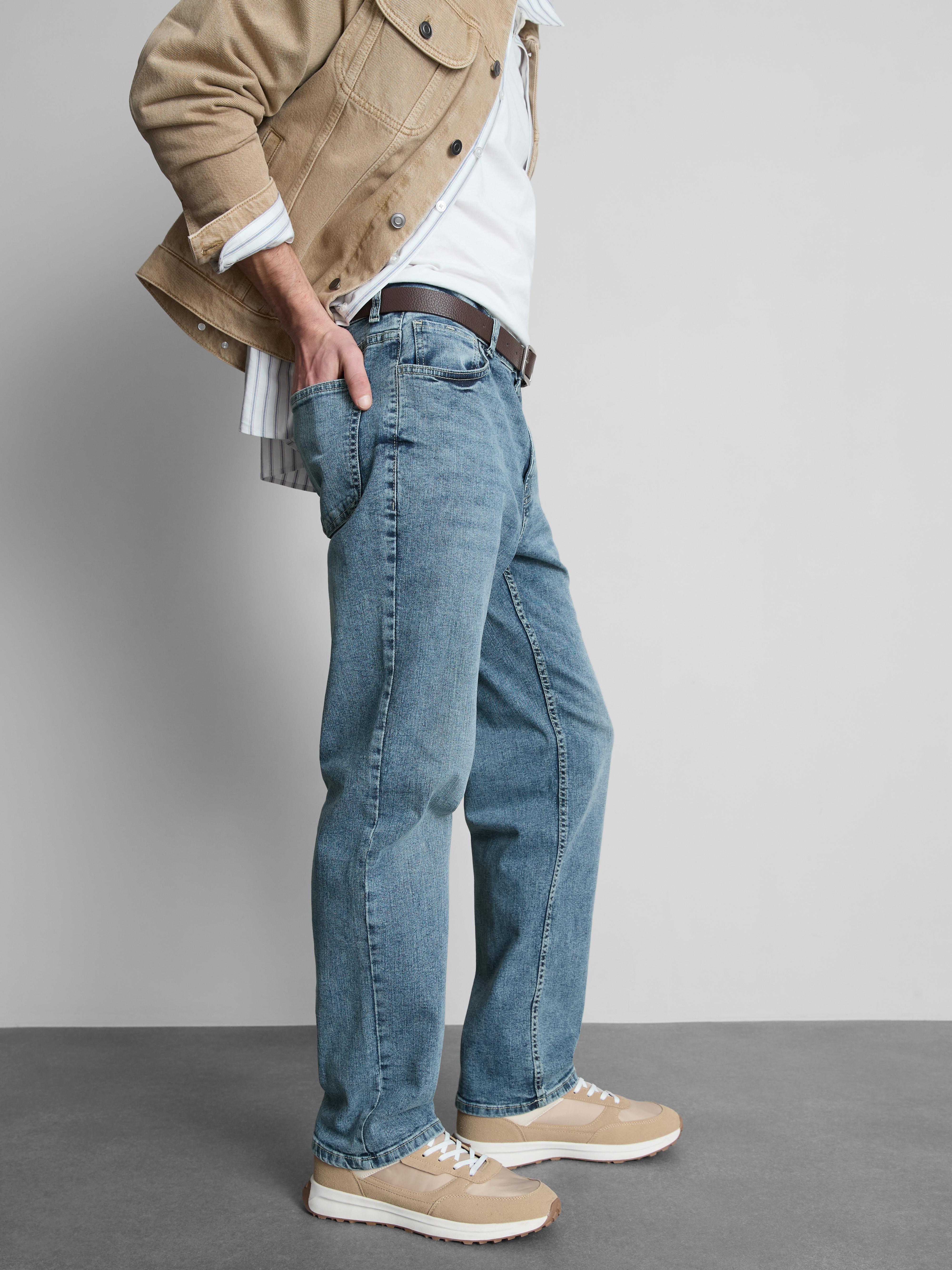 Stretch Straight Leg Jeans - Mid Blue