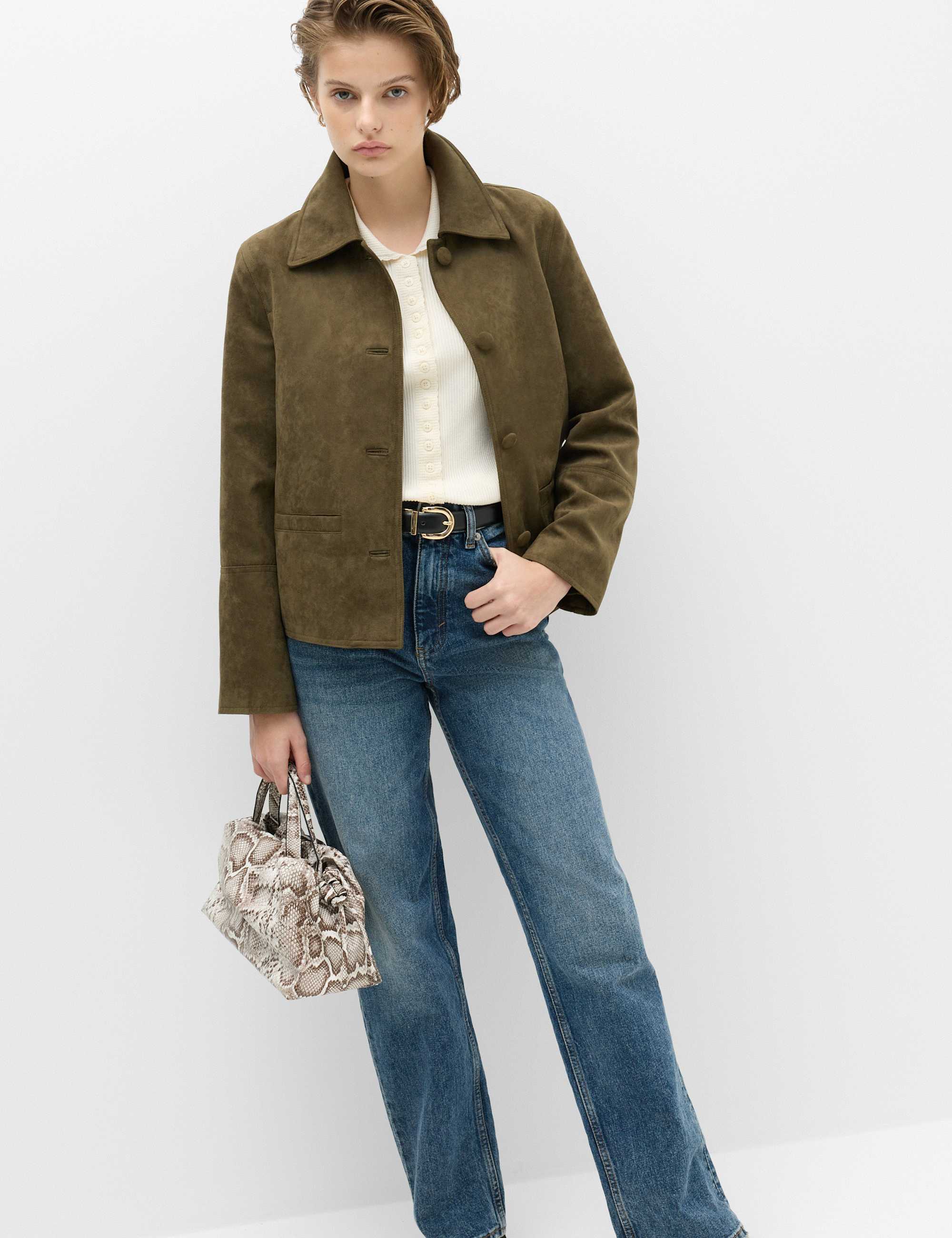 Suedette Button Through Short Jacket