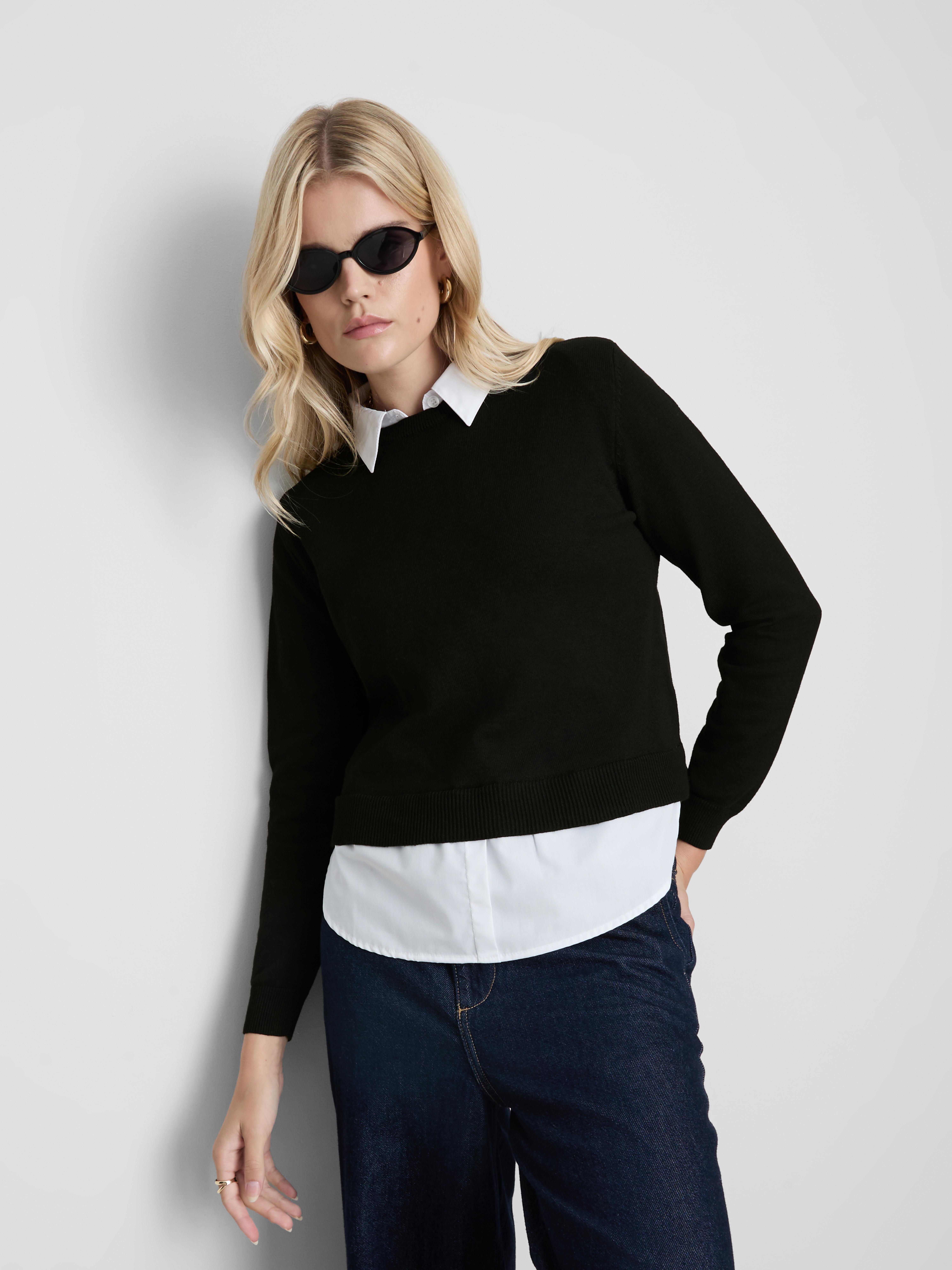 2-in-1 Button-Down & Sweater - Black
