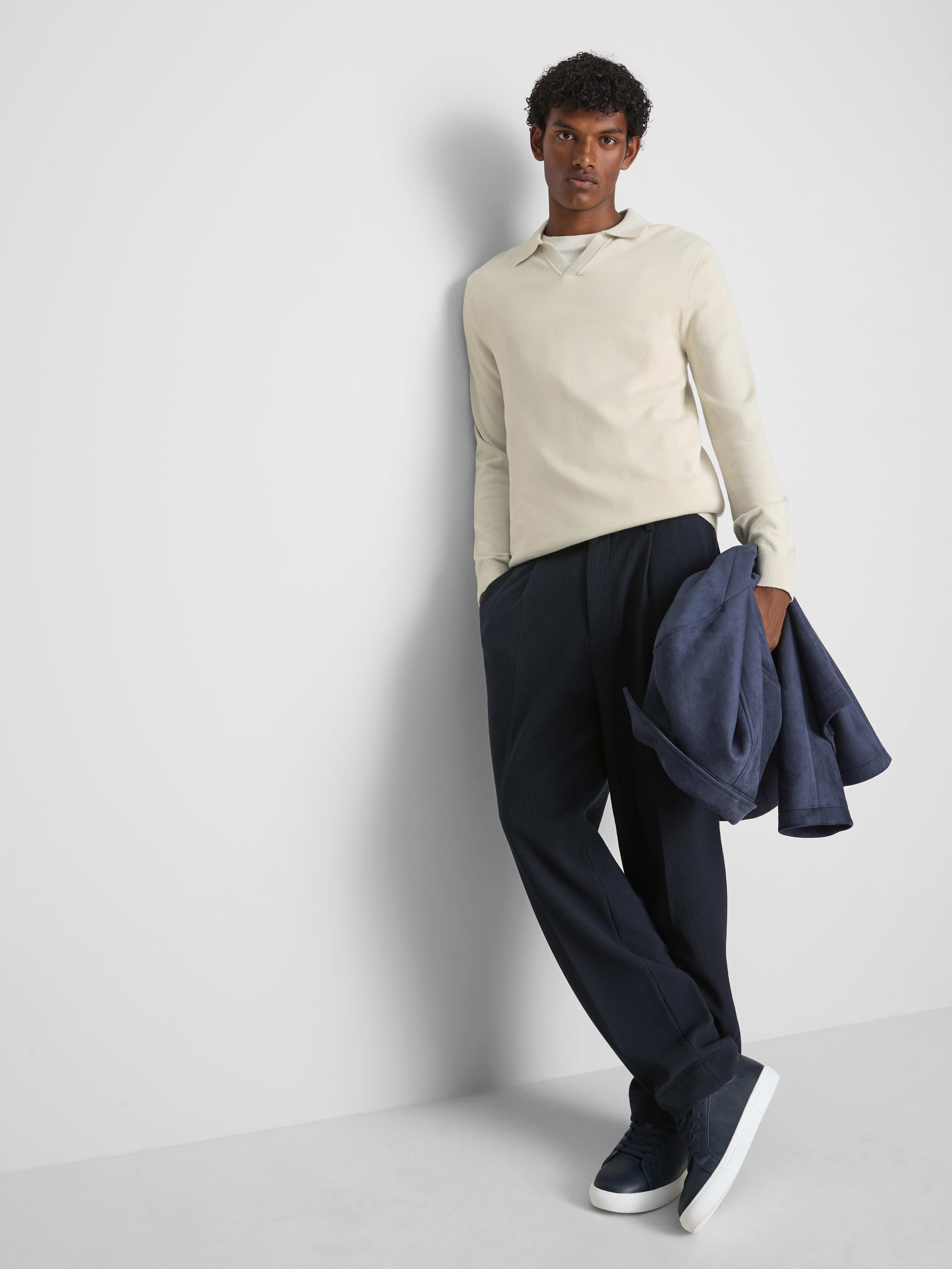 Knitted Long-Sleeve Polo Shirt - Ivory