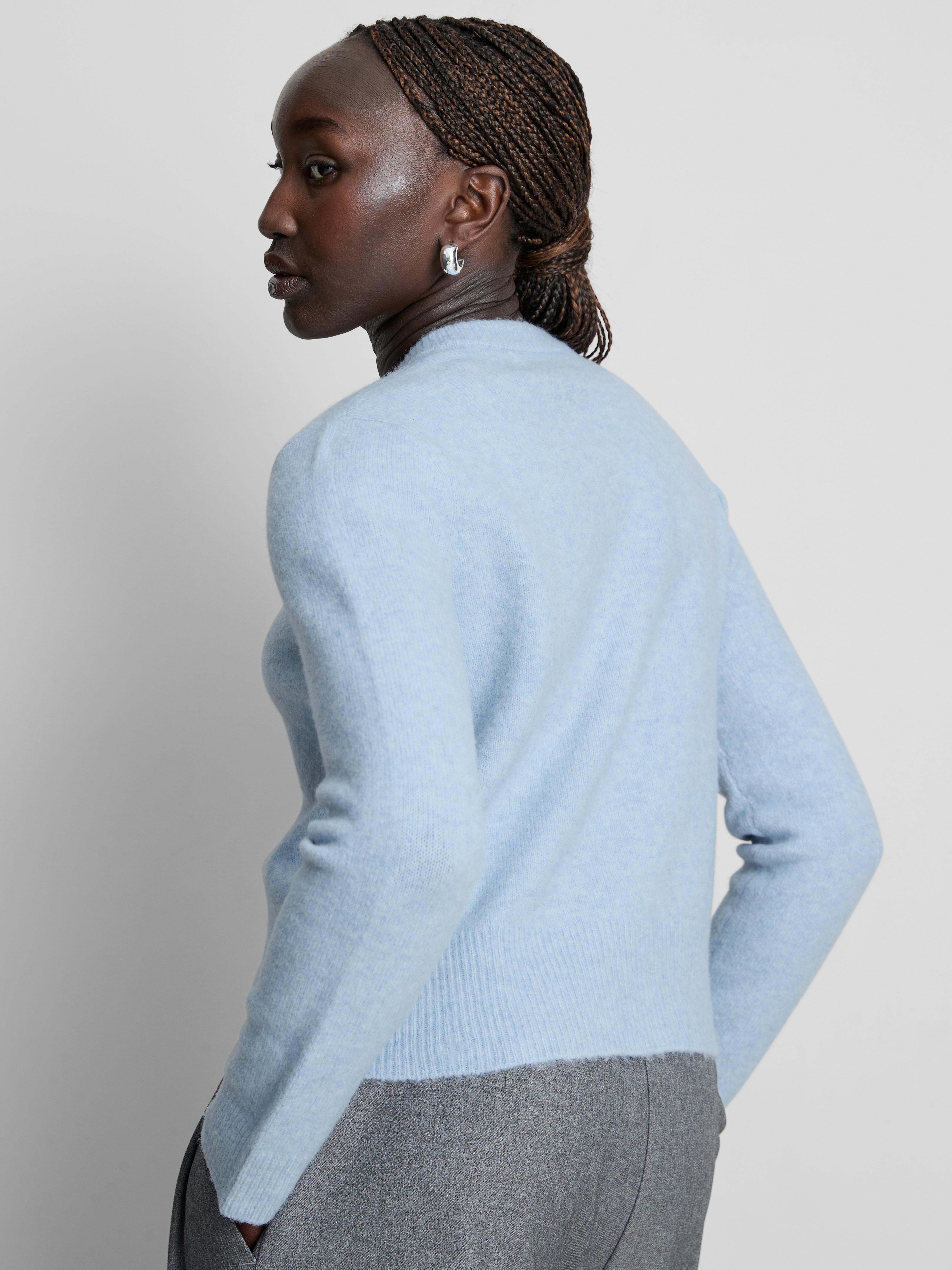Essential Knitted Crewneck Cardigan - Light Blue