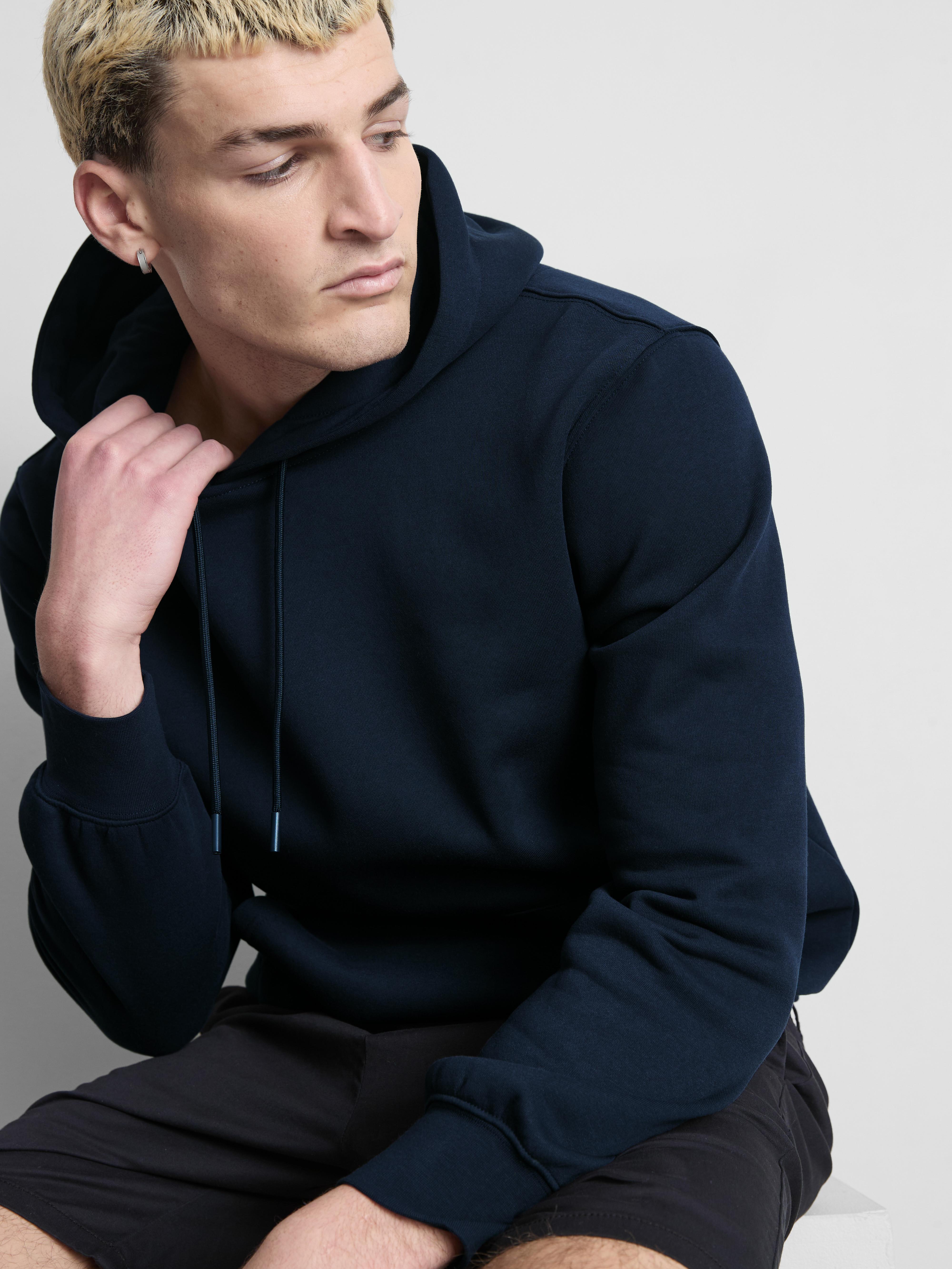 Cotton-Blend Pullover Hoodie - Navy