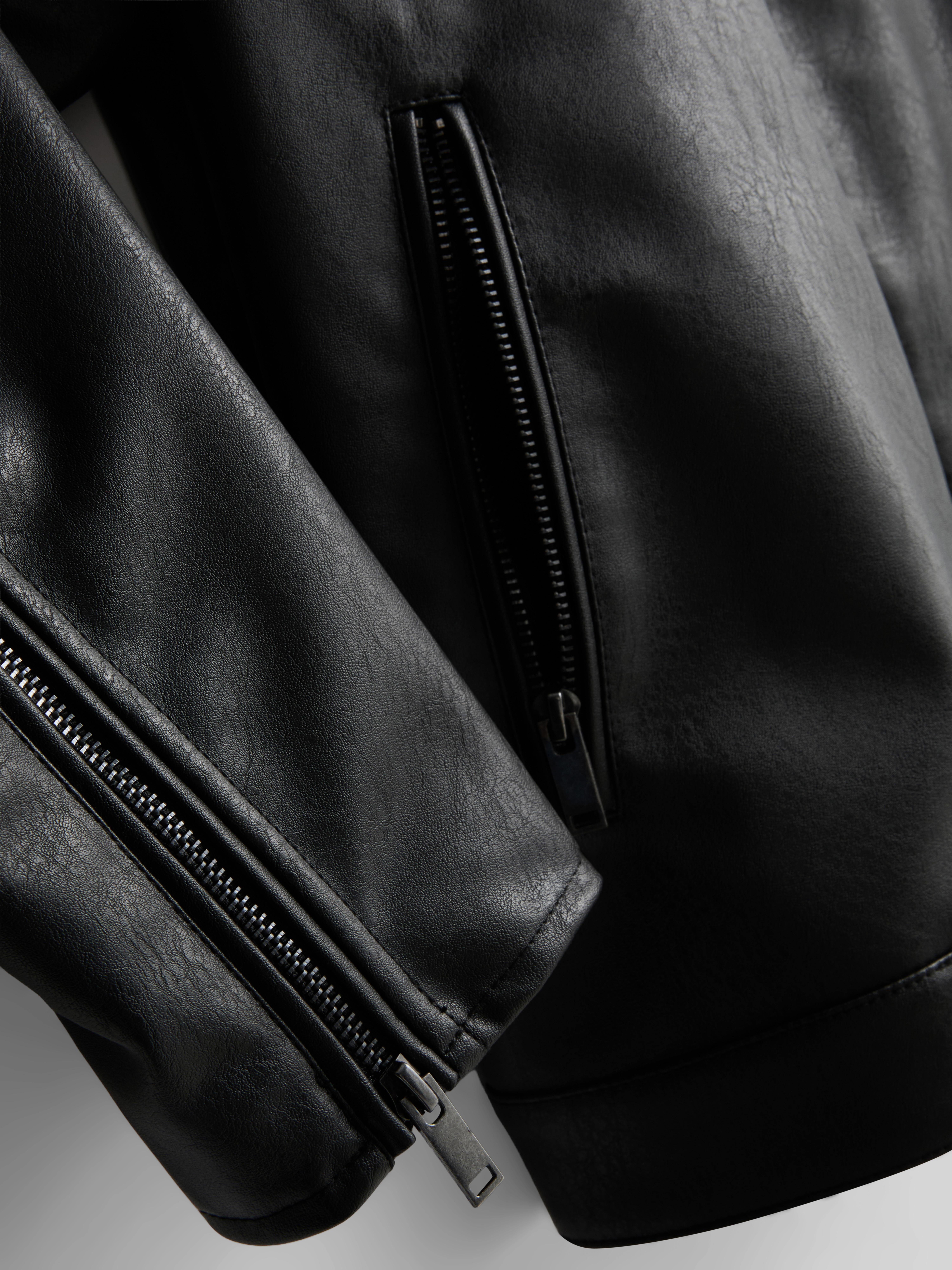 Faux Leather Zip-Up Jacket - Black