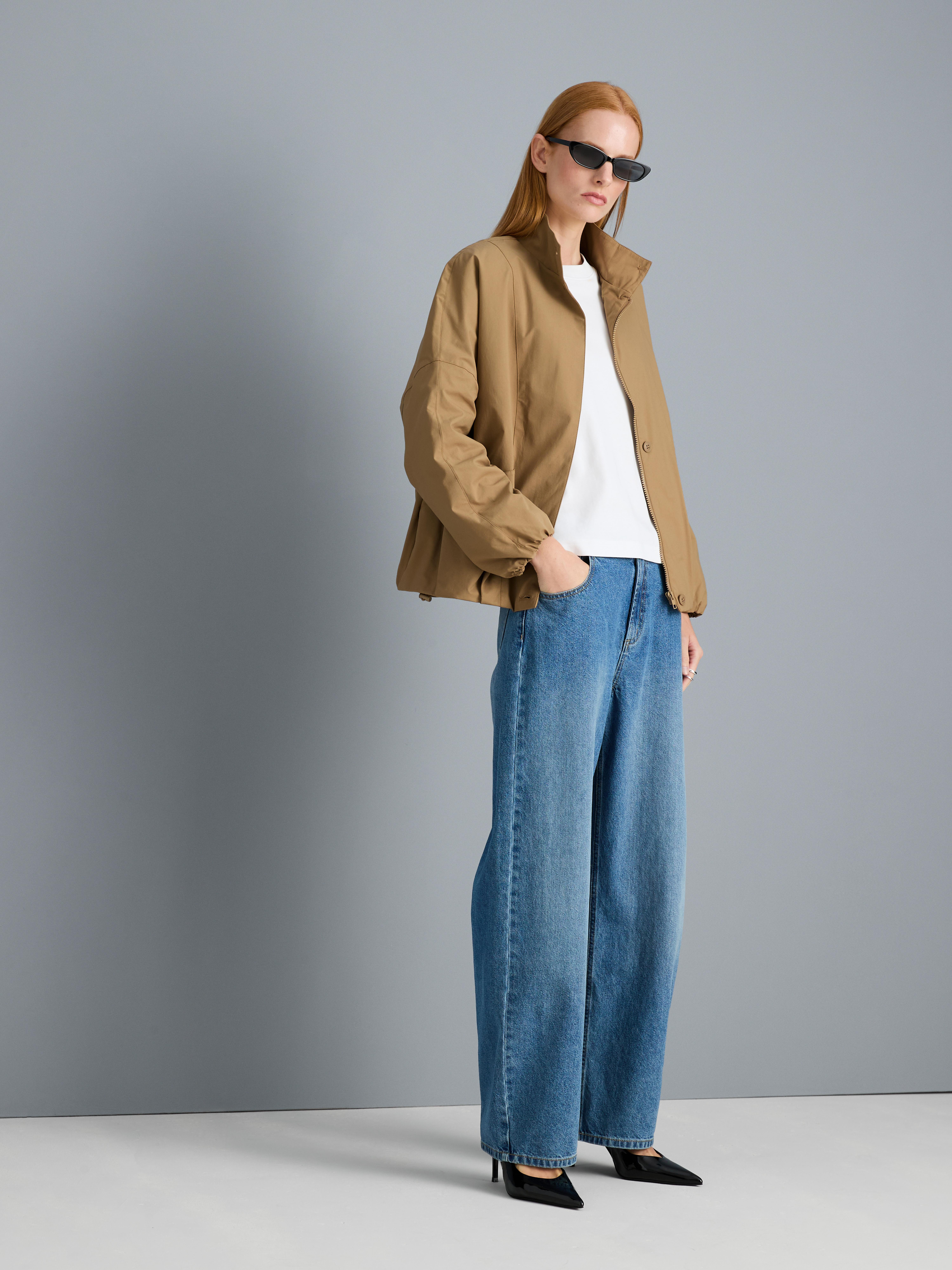 Relaxed Funnel Neck Jacket - Stone
