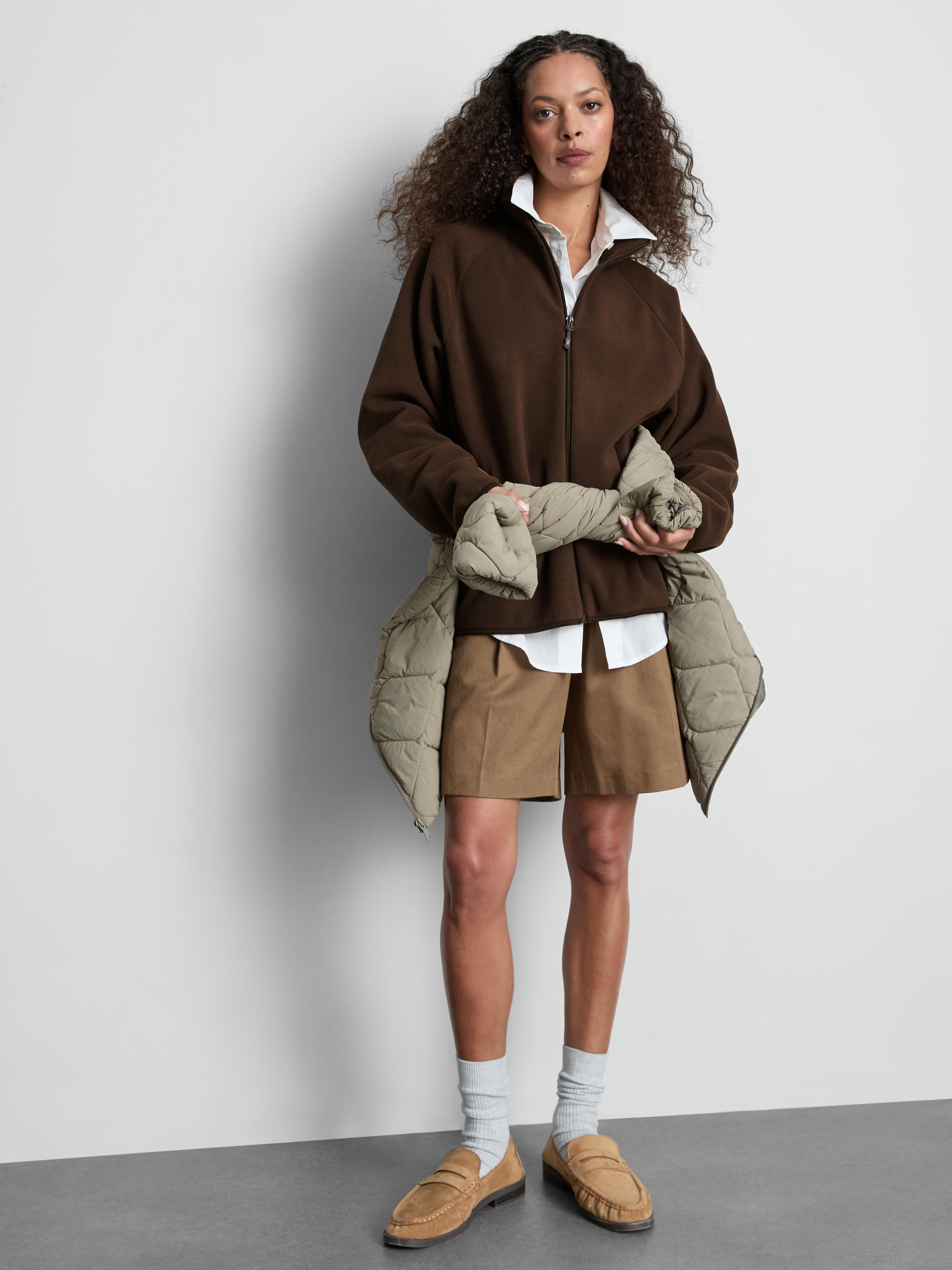 Zip-Up Funnel Neck Fleece - Chocolate