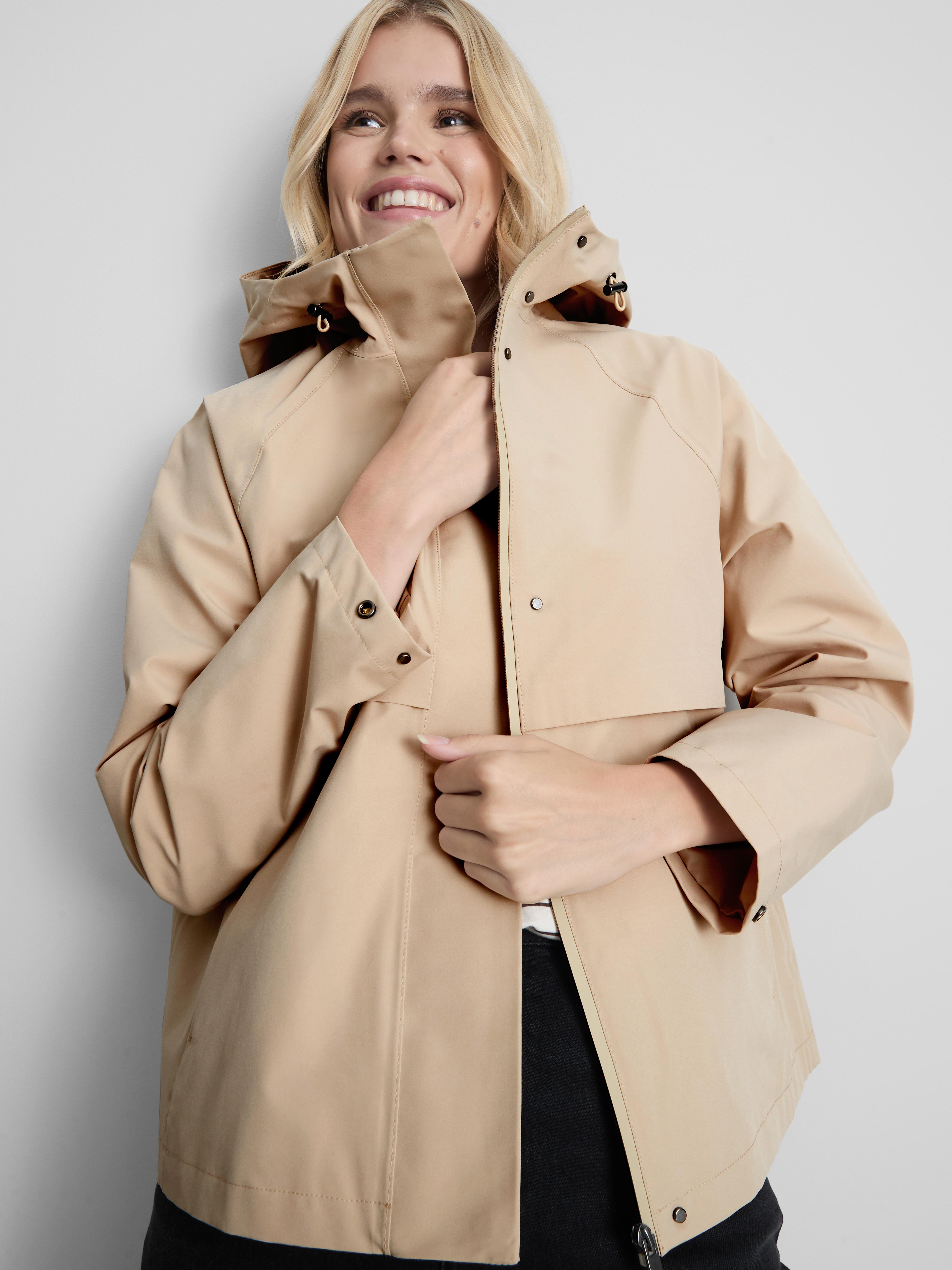 Short Raglan-Sleeve Raincoat - Mocha