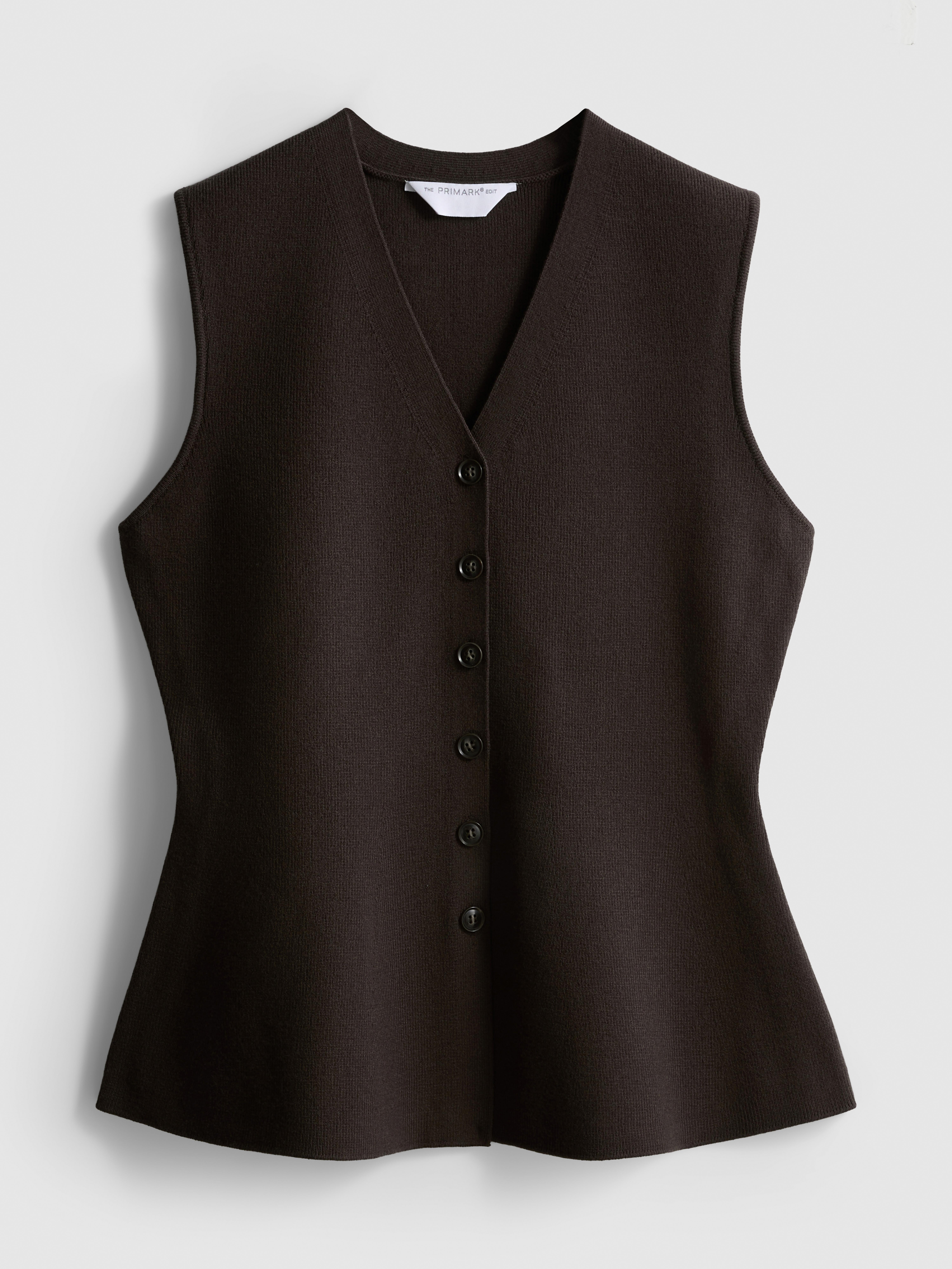 The Edit Knitted Sleeveless Peplum Waistcoat - Chocolate