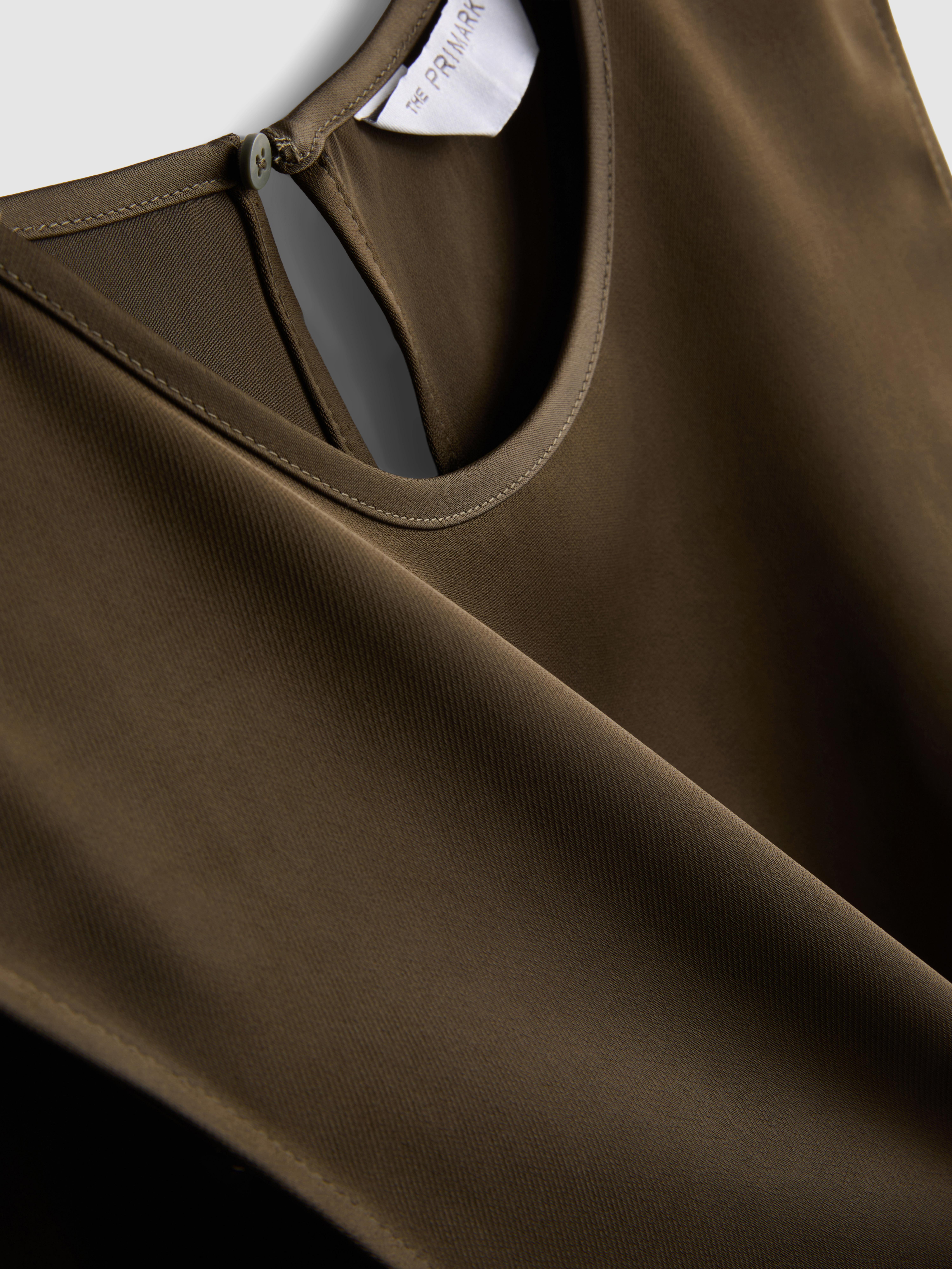 The Edit Satin Asymmetric Long Line Top - Olive