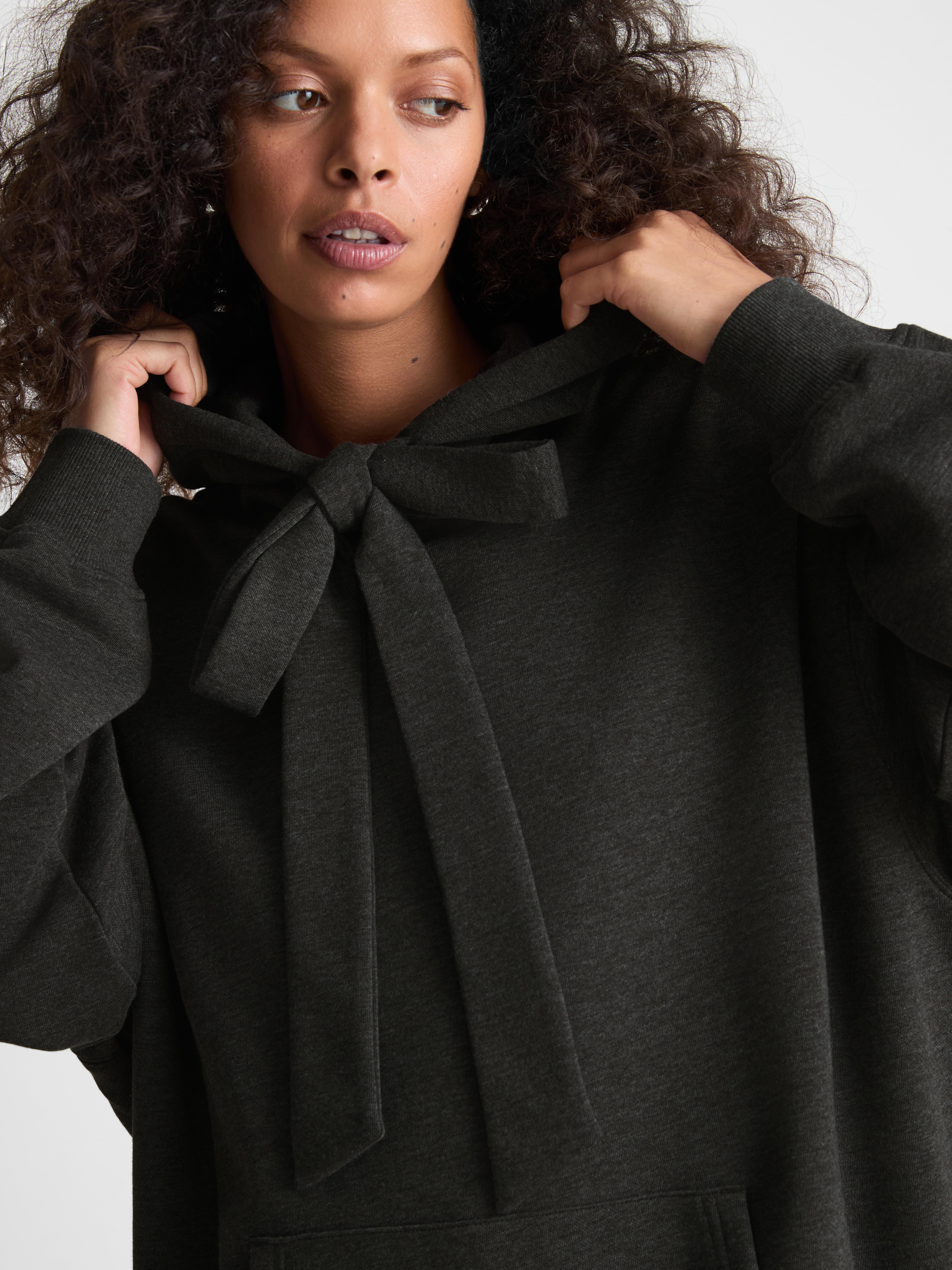 Paula Echevarría Cotton-Rich Bow Tie Hoodie - Charcoal Heather
