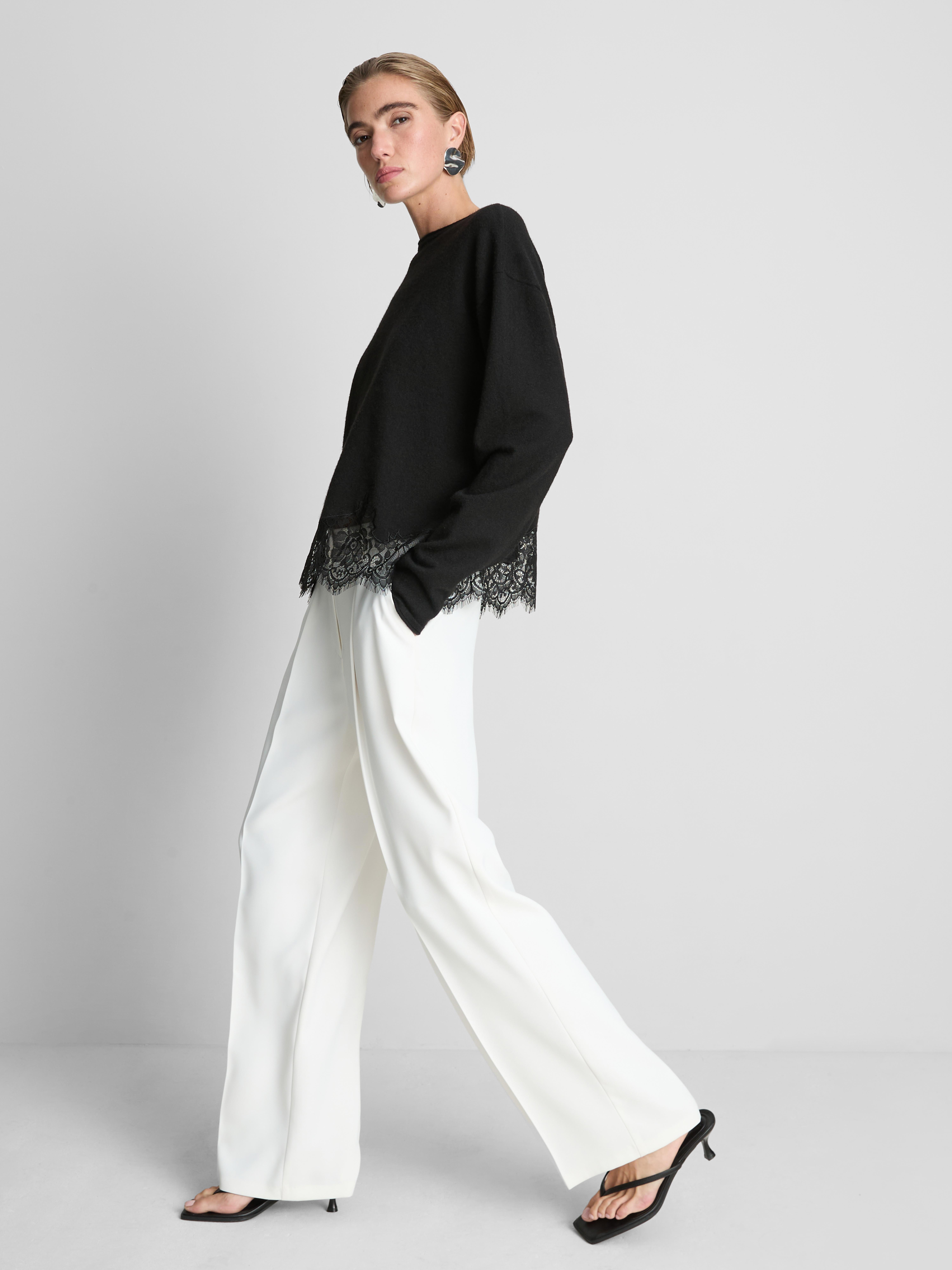 Relaxed Lace-Hem Sweater - Black